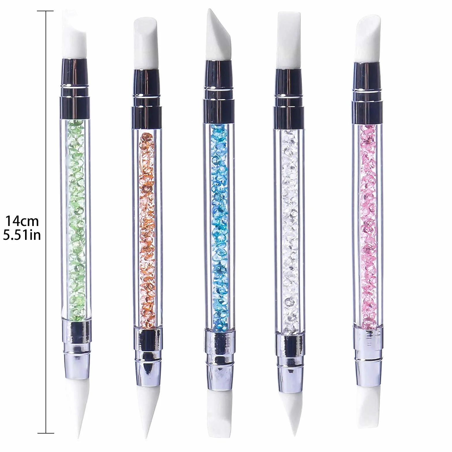 Hanyousheng 5 Pezzi Pennelli in Silicone Per Unghie Art Design Decorazione Kit Silicone Nail Art Pennelli Con Manico Acrilico Stras