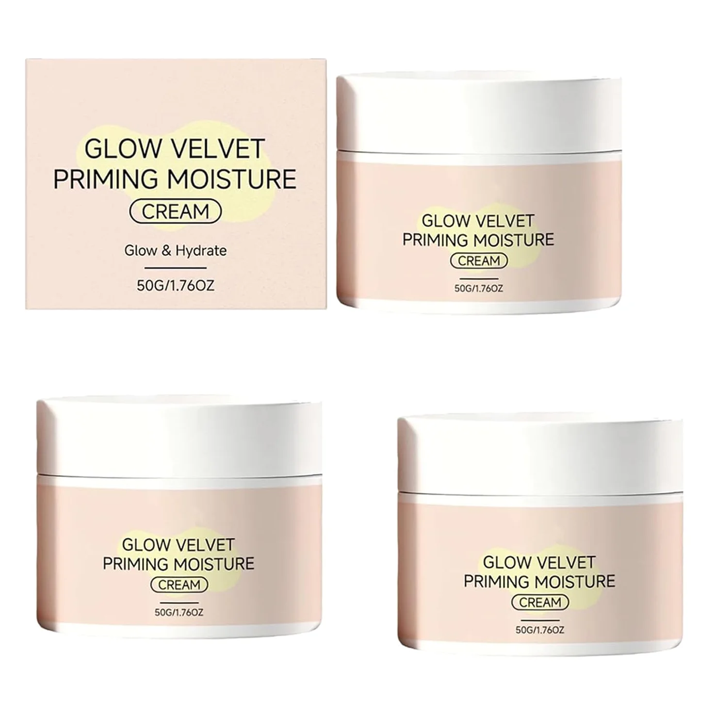 Crema idratante primer Glow-Velvet, minimizzante dei pori e primer fissante per il trucco a lunga durata, idratante viso quotidiano per tutti i tipi di pelle,3PCS