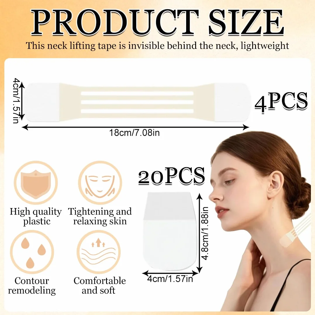 Confezione da 4 + 20 adesivi Patch Per Il Sollevamento Del Collo, Sollevamento Del Collo, Anti-doppio Mento, Nastri Di Serraggio Della Pelle Del Collo, per Donne Collo Viso Mento