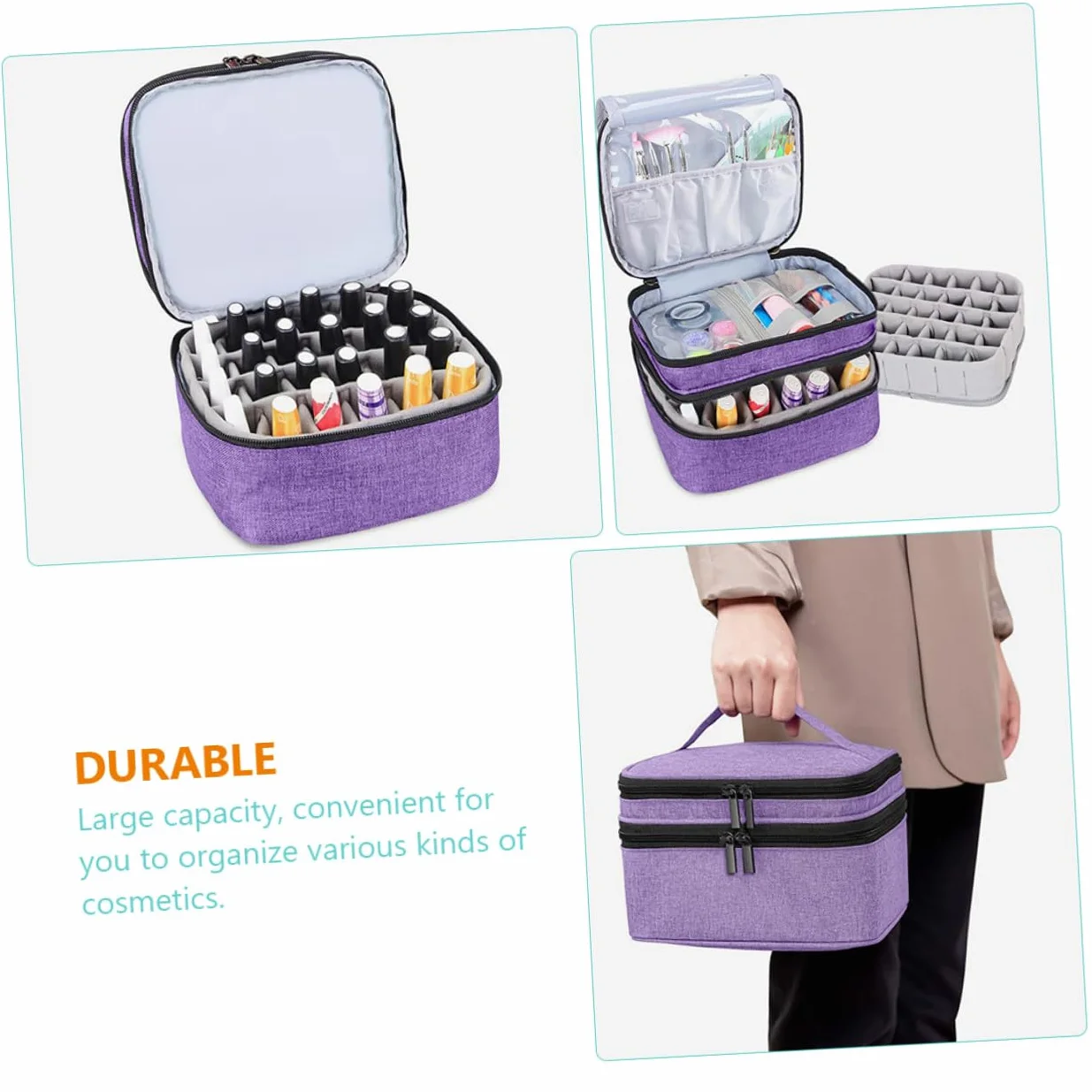 Gatuida Borsa Organizer per Smalti e Oli Essenziali Maniglia Custodia Portatile per Trasporto e Riporre Oggetti in Modo Razionale Base Rimovibile Coperchio Sicuro