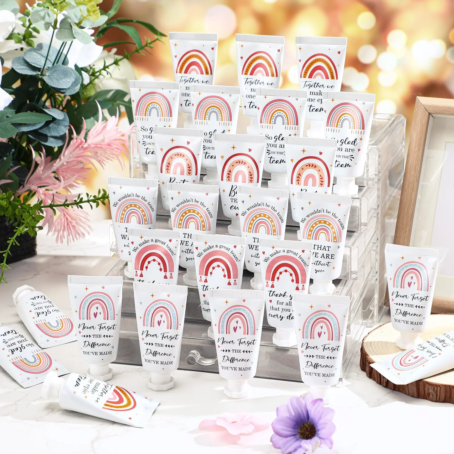Confezione da 72 creme per le mani formato da viaggio per ringraziare i dipendenti, regalo di ringraziamento, lozione per le mani stile boho arcobaleno, ideale per la festa dell'insegnante