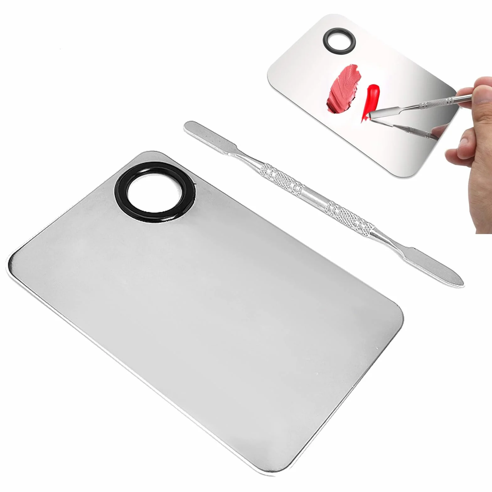 Palette per Miscelazione del Trucco Acciaio Inossidabile Tavolozza di miscelazione con Spatola per Mescolare Fondotinta, Argento