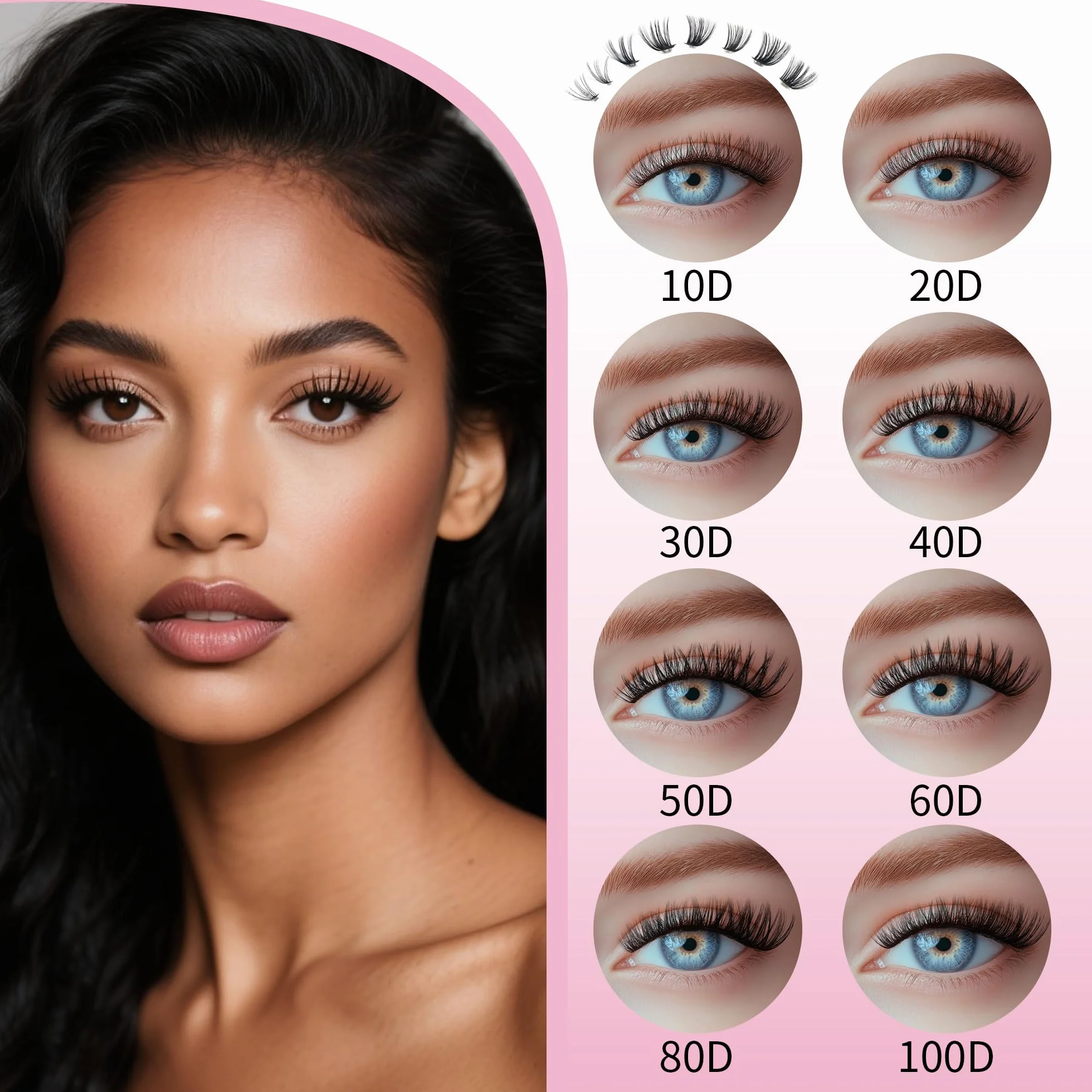 Ciglia Finte Ciuffetti Kit 60D+80D+100D Naturali D Curl 10-18mm DIY Extension Cluster Lashes