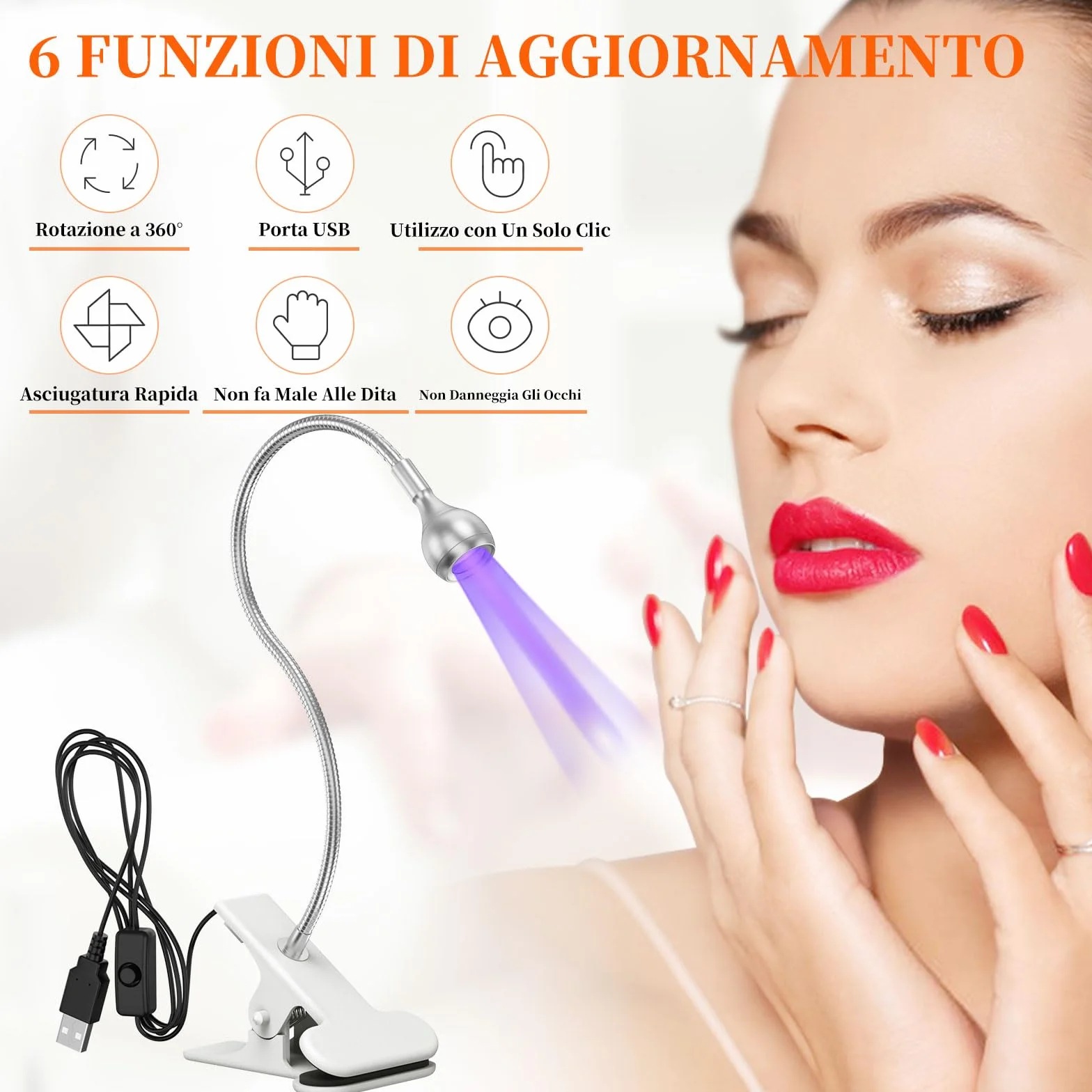 Lampada UV per Unghie Professionale 3W LED Mini 360° Testa Regolabile USB Argento