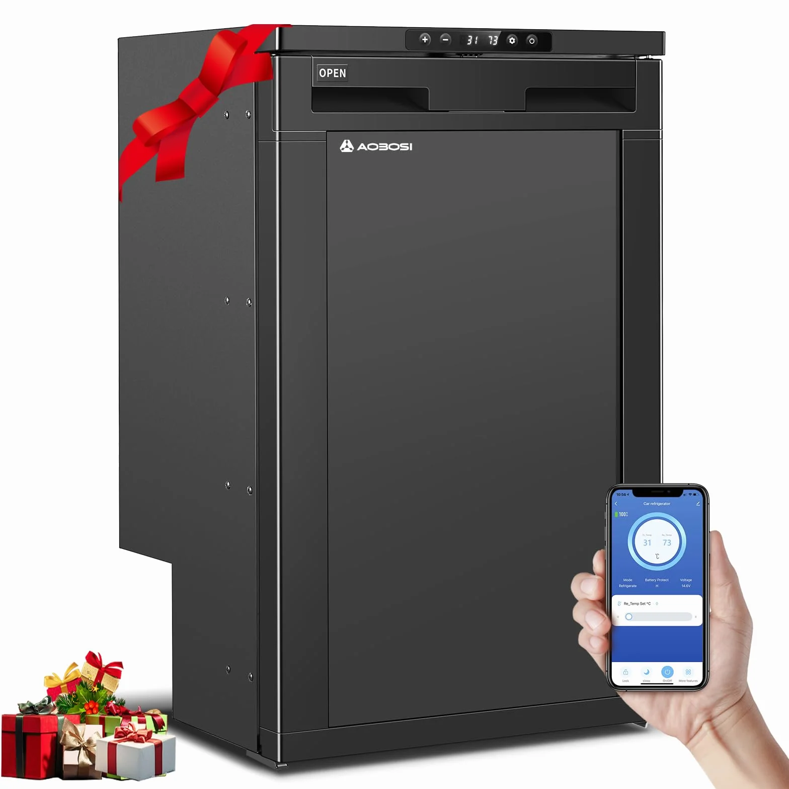 AAOBOSI Frigo Portatile 83L 12/24V DC -20°C a 20°C con APP e Luci LED per Campeggio Caravan Auto Camper