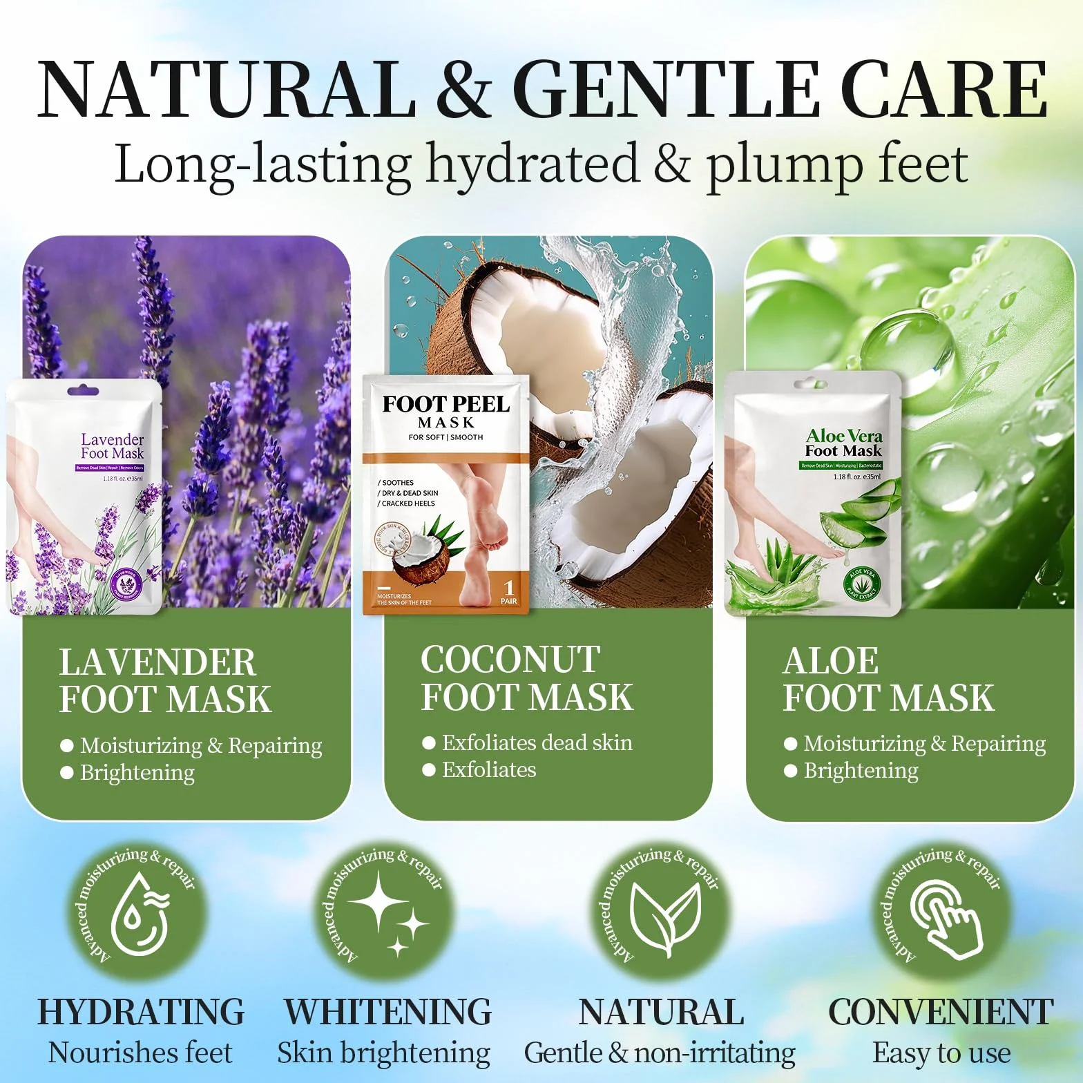 3 Paia Maschera Piedi Esfoliante, Maschera Per Efficace Cura Dei Piedi, Foot Peel Mask Esfoliante E Idratante, Rimuovere Pelle Morta, Desquamazione Di Calli(Aloe Vera + Lavanda + Cocco)