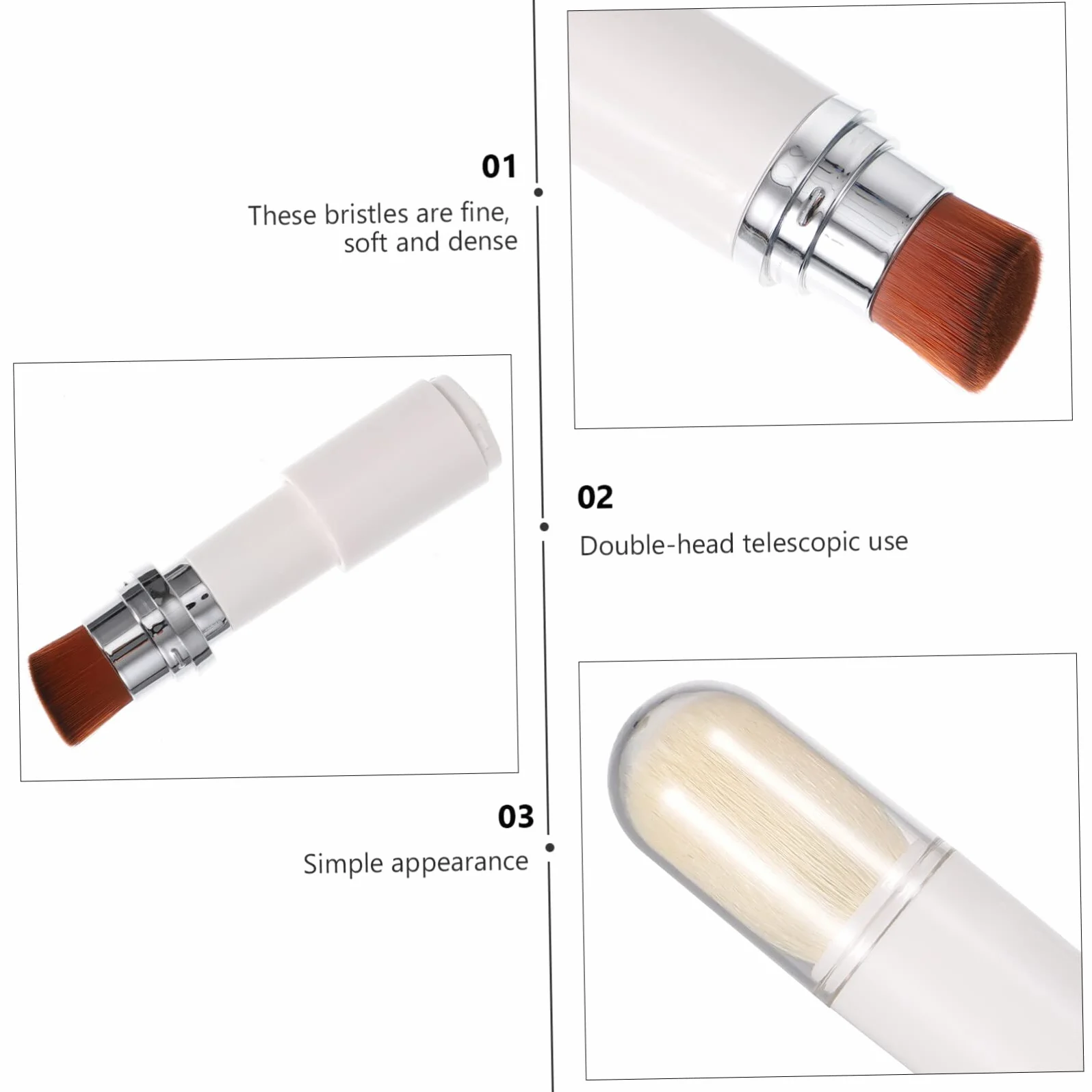 FRCOLOR 3pezzi Pennello Fondotinta Retrattile Doppia Testa Spazzola Per Blush e Cipria Strumento Makeup Per Applicazione Facile e Precisa