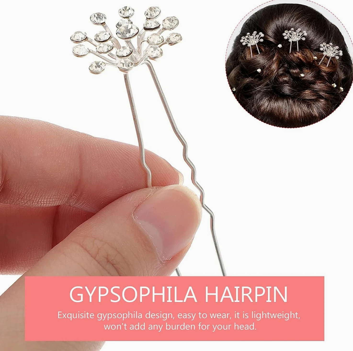 Fermagli for capelli for donna ， 40 pezzi Copricapo con strass Elegante forchetta for capelli Accessorio for spilla da sposa Ragazze Perle Chic Updo Chignon Gypsophila Damigelle d'onore Fiore Clip flo