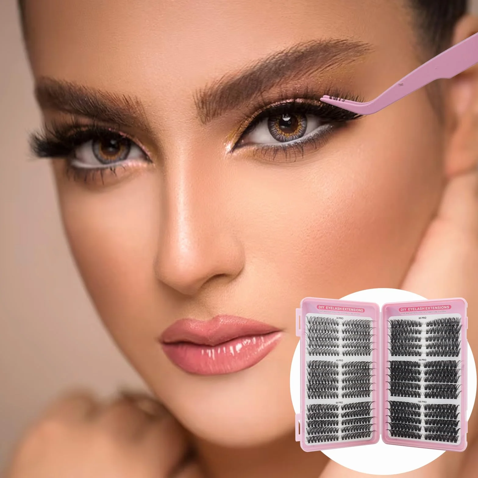 VEGCOO 570 Pezzi Ciglia Finte Ciuffetti Kit, 30-100D Curl Cluster Lashes, Extension Ciglia Naturali per Principianti