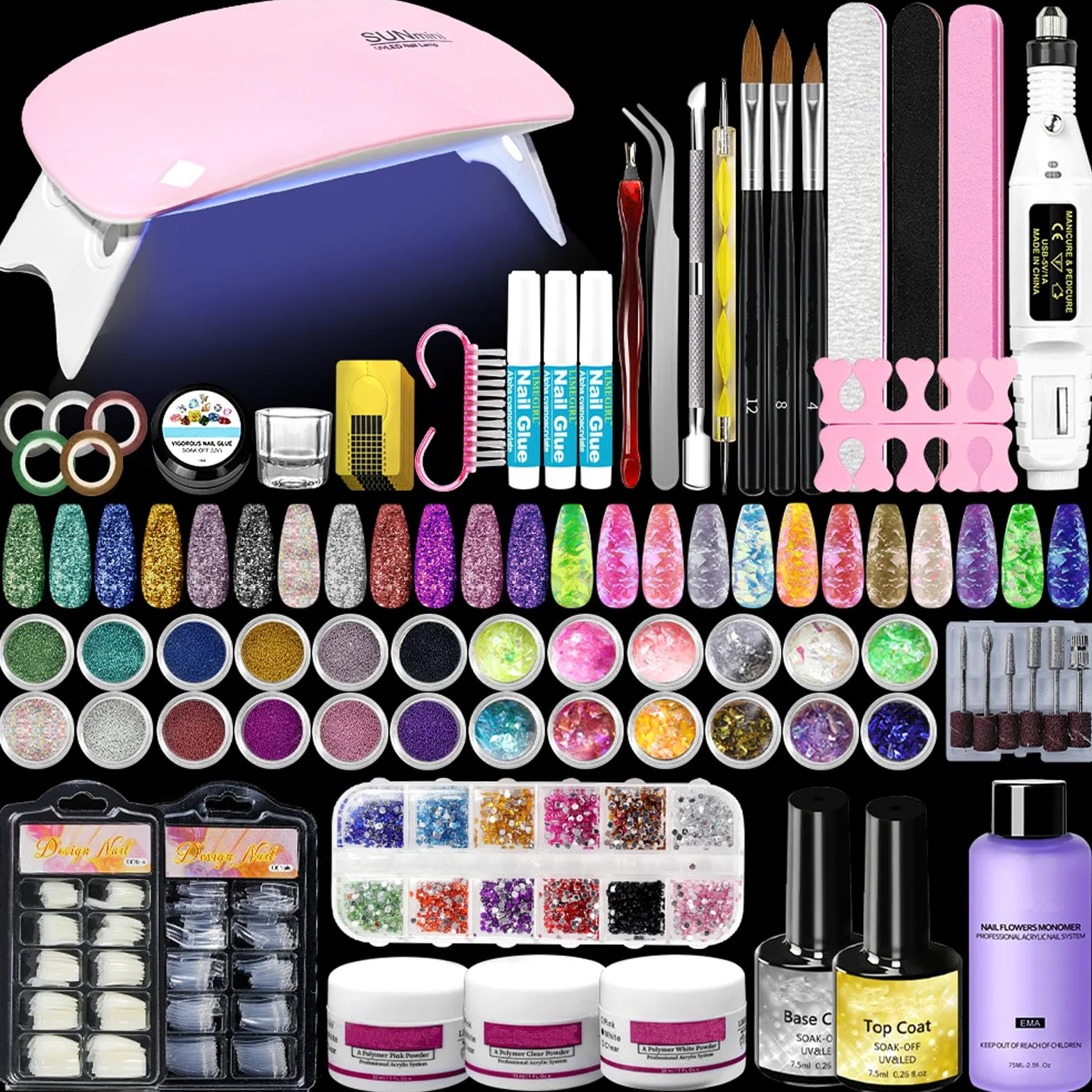Kit completo per nail art con attrezzi la lucidatura - Soluzione tutto-in- il processo di che include base colla smalto unghie coat sealante Applicazione facile durabilità aumentata Adatto principiant