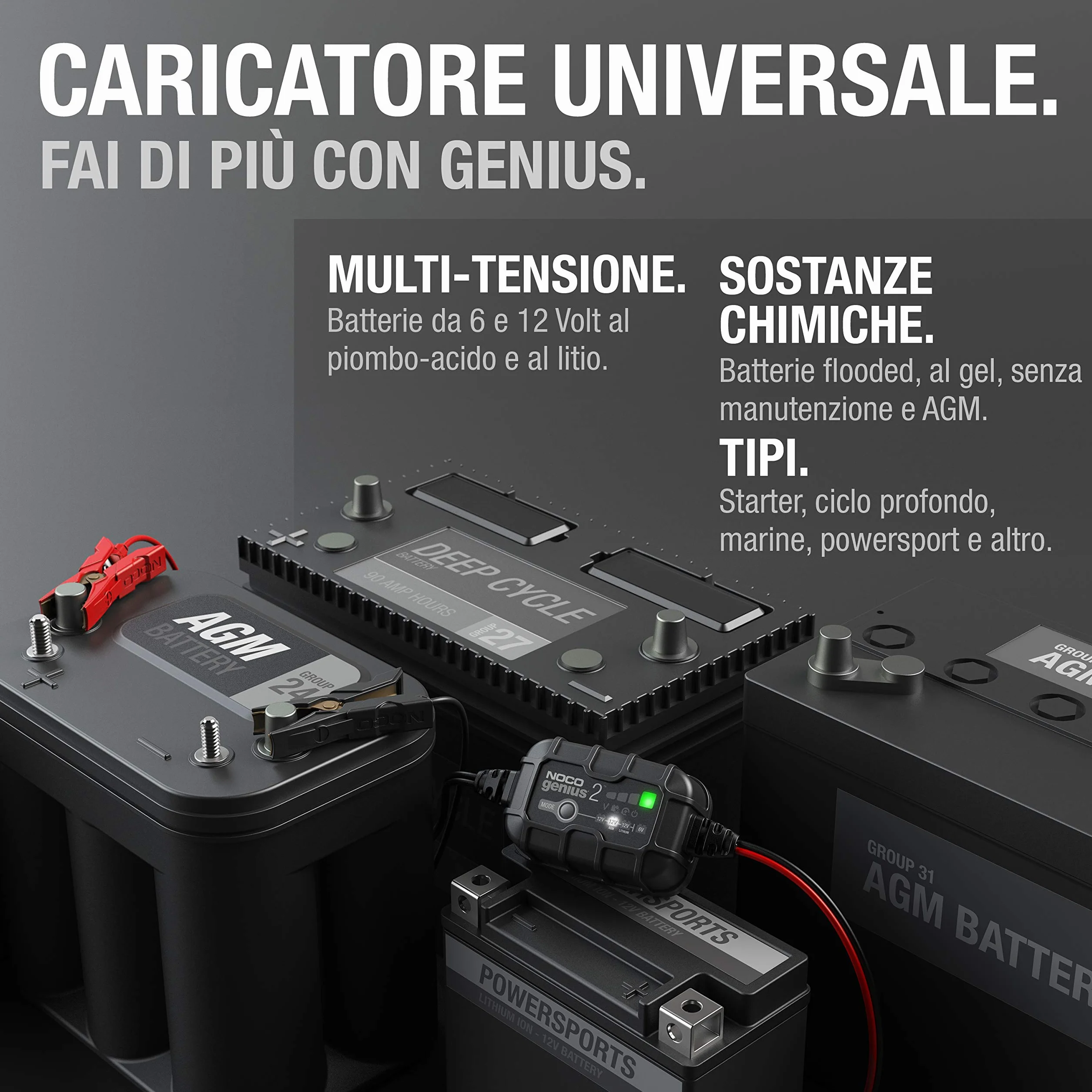 NOCO GENIUS2 Caricabatterie Intelligente 2A 6V/12V Mantenitore di Carica Desolfatatore per Batterie al Piombo e Litio