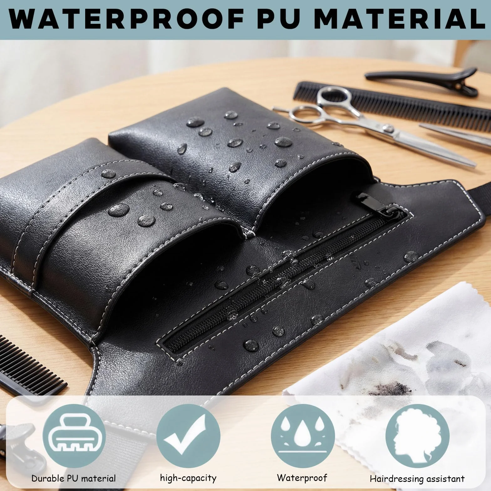 Friseur Tasche, Borsa da Parrucchiere, Borsa Porta Attrezzi per Parrucchieri, Borsa da Parrucchiere in PU Nero, Grande Cintura Portatile Nera per Forbici, Pettini e Utensili da Parrucchiere