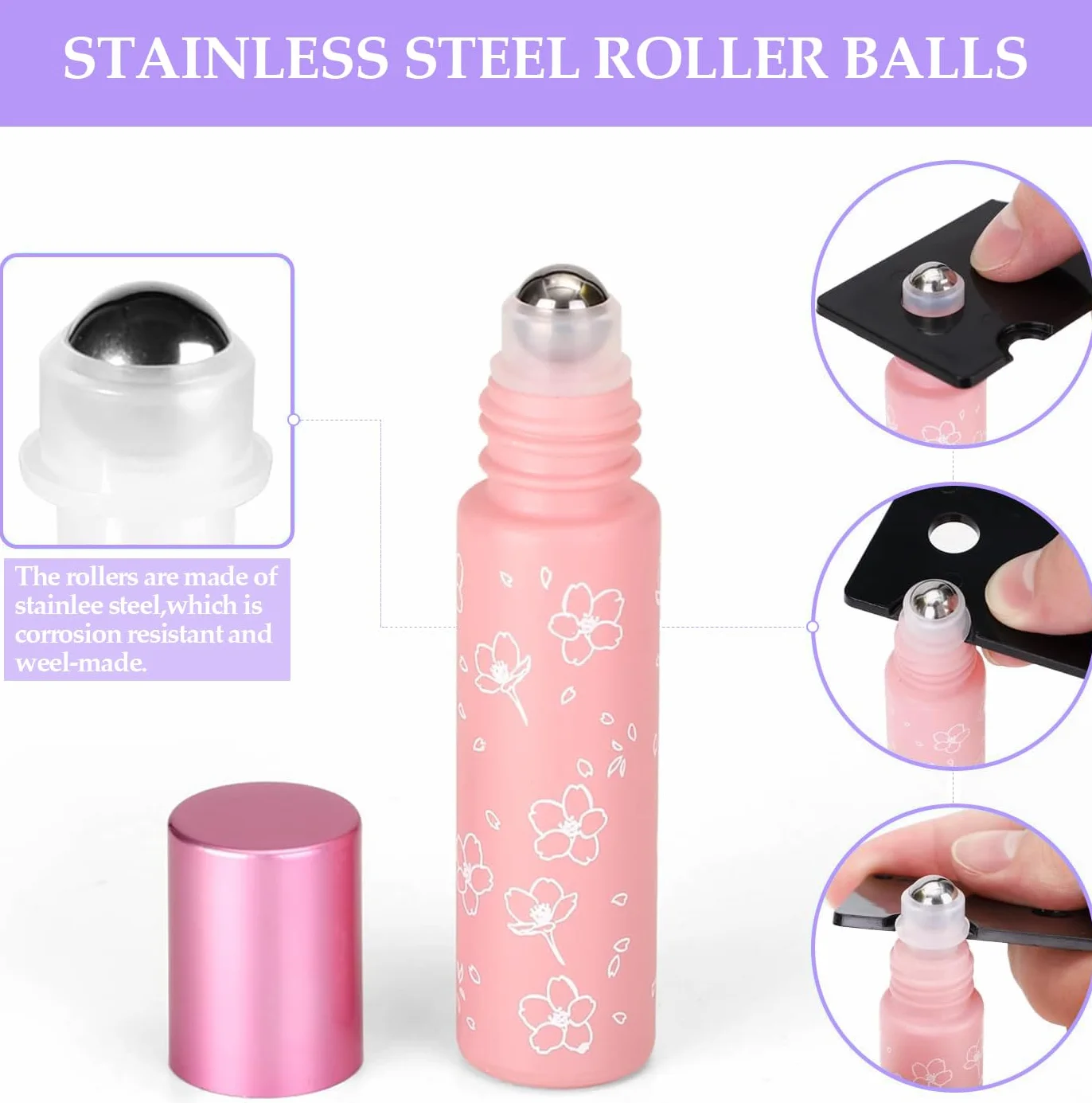Flaconi Roll-On 10 ml, 8 Pezzi Colorati con Sfera in Acciaio Inox, Ricaricabili, Roller in Vetro per Oli Essenziali, Profumo, Olio per Labbra – Perfetti per Cosmetici DIY e Aromaterapia