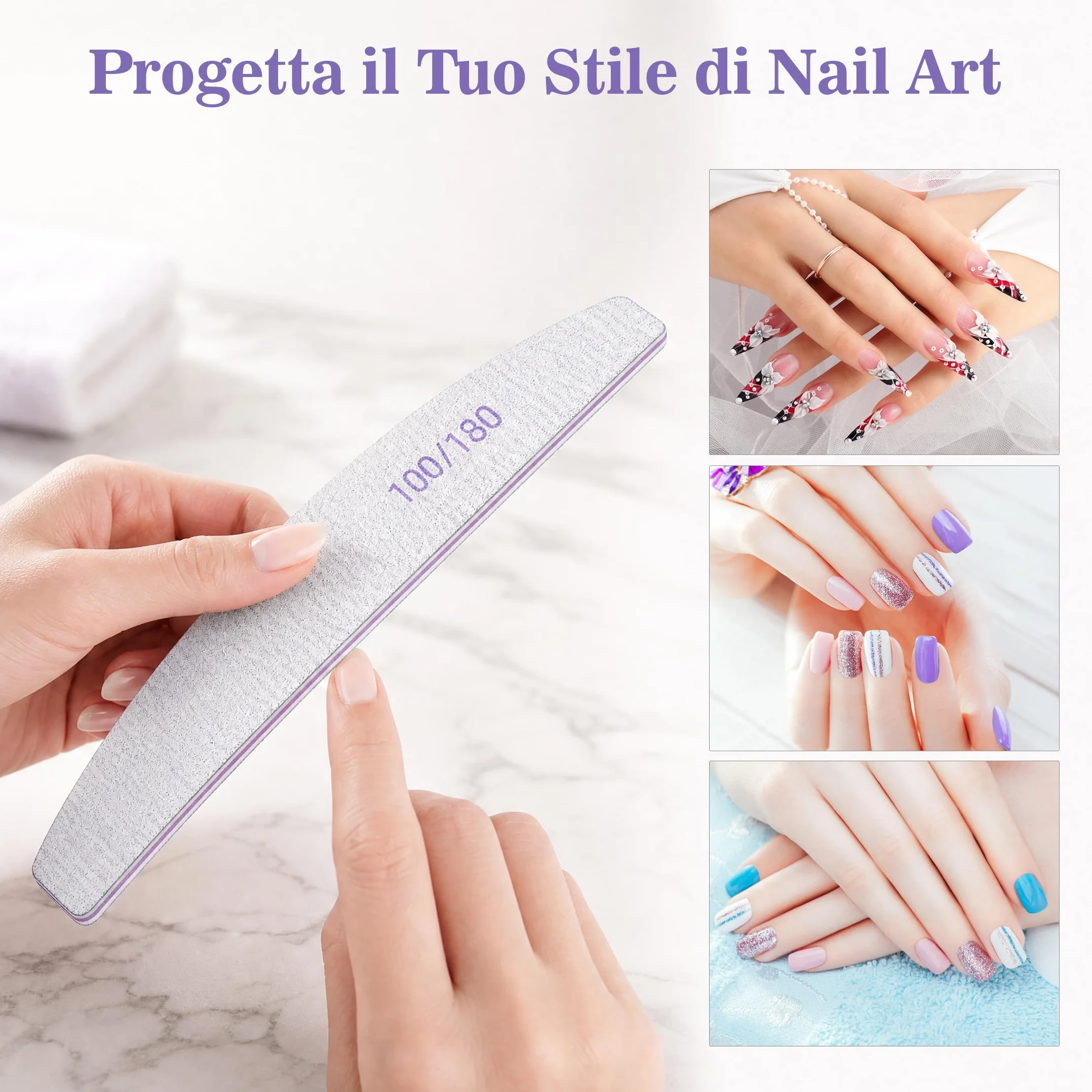 10 Pezzi Lime per Unghie, Lima Unghie Professionale 100/180 a Doppia Faccia, Lime Unghie Riutilizzabile per Salone di Bellezza e Uso Domestico