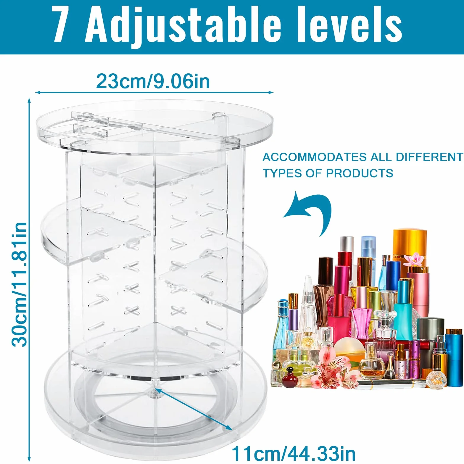 Organizzatore di Trucco Rotante a 360° Make Up Organizer Porta Creme Ripiani Regolabili Multifunzione