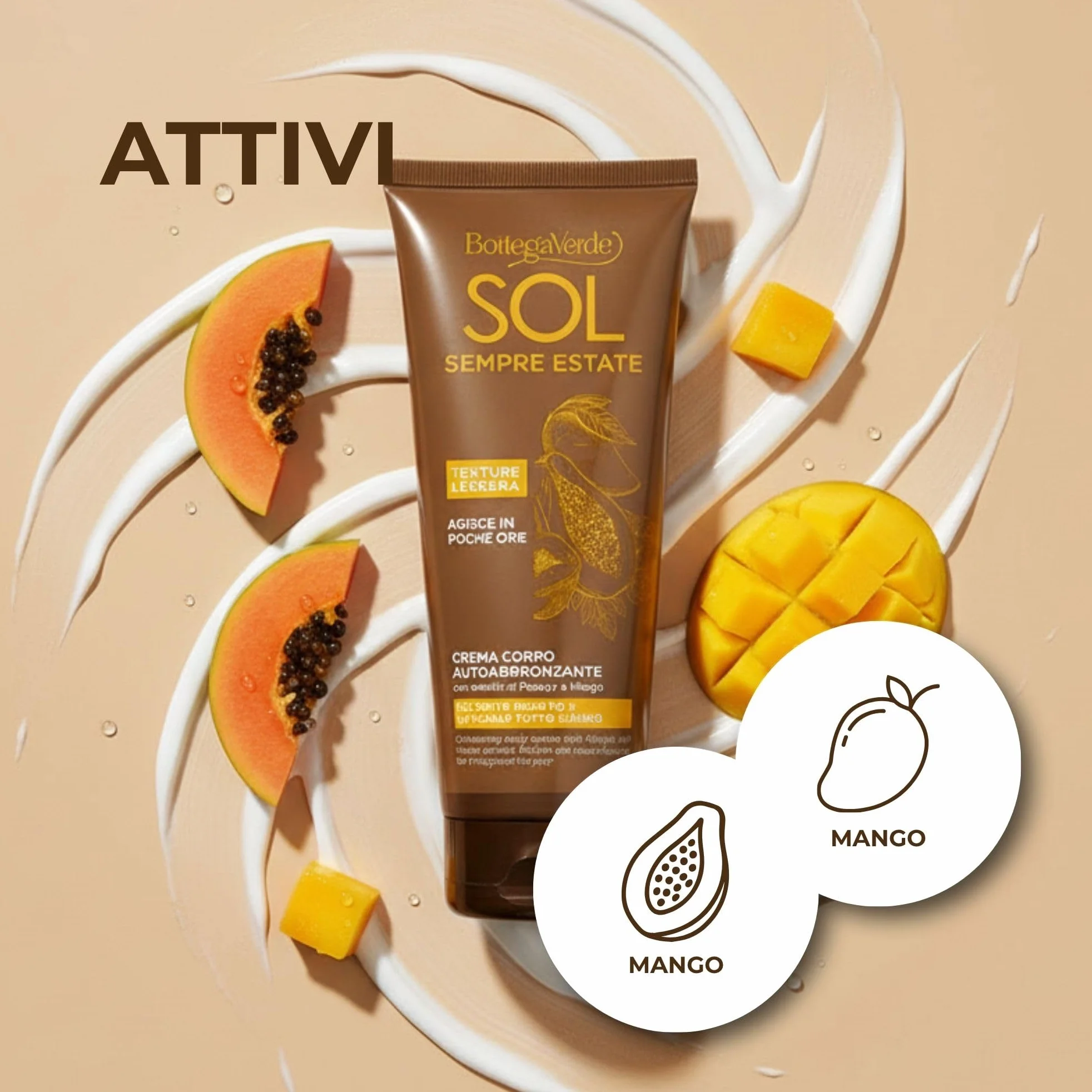 Crema Autoabbronzante Corpo Bottega Verde 200 ml con Estratti di Papaya e Mango