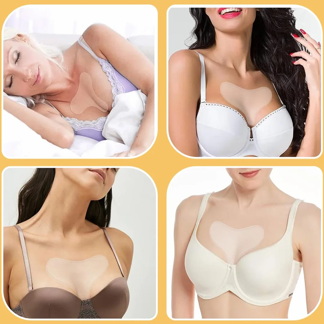 4 Pezzi Cerotti Antirughe in Silicone Trasparente per Collo, Décolleté e Petto – Patch Riutilizzabile Notturna per Donna e Ragazza, Cuscinetto Antietà per Prevenzione Rughe e Lift Cutaneo