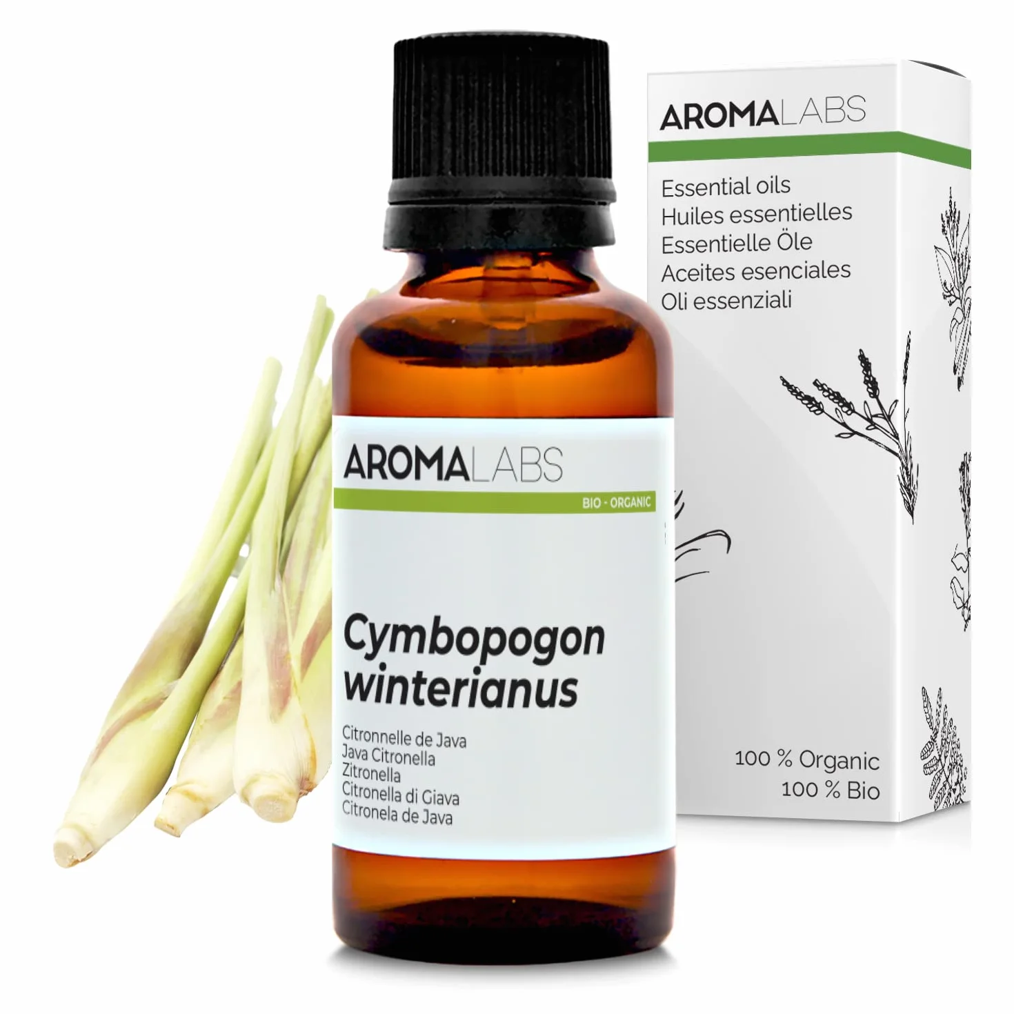 Citronella di Giava BIO (Cymbopogon winterianus) - 30 mL - Olio Essenziale Chemiotipizzato e Certificato AB - Aroma Labs - Made in France