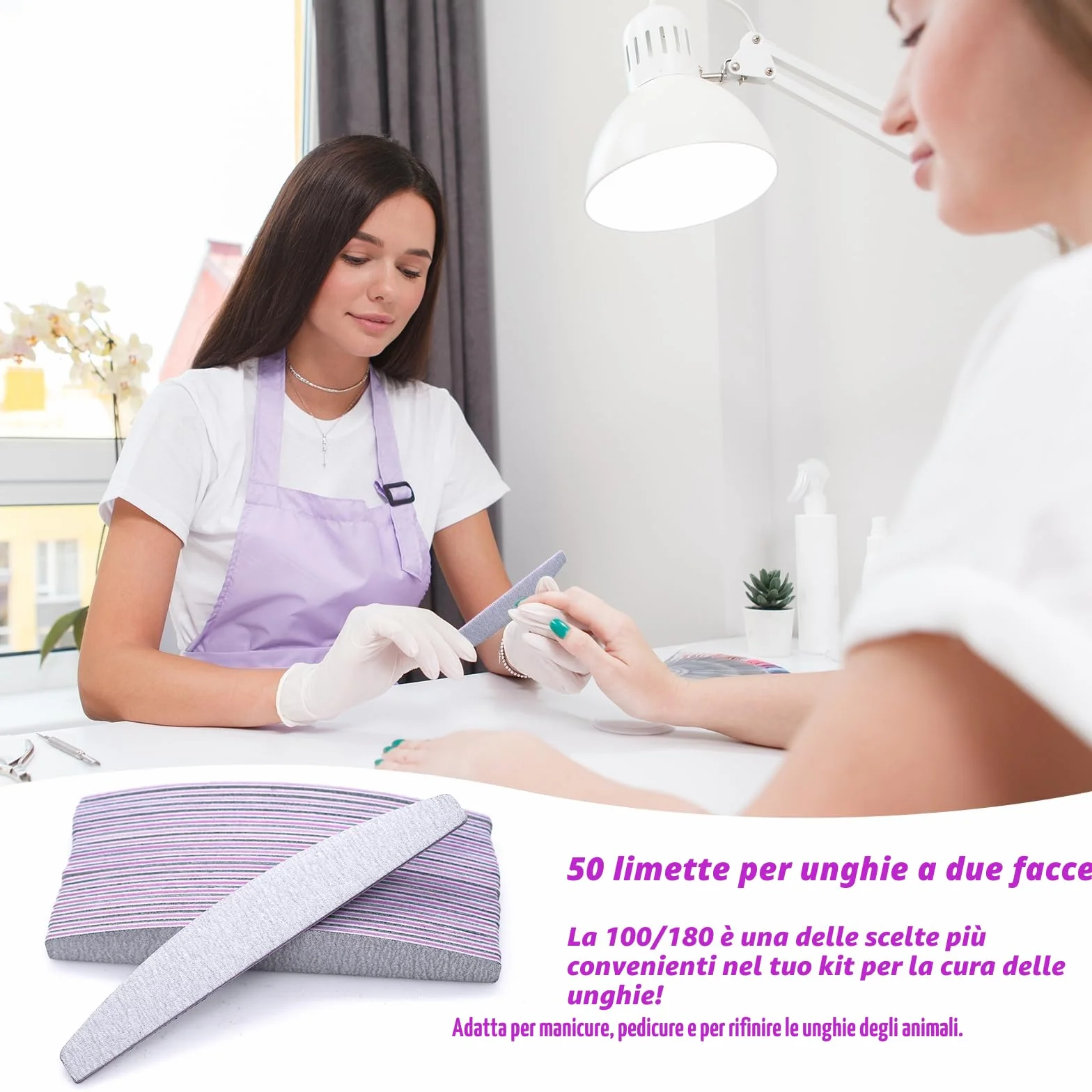 50 Pezzi Lime per Unghie 100 180, Lima per Unghie, Lima Unghie Professionale a Doppia Faccia, Riutilizzabile Lima 100/180 Unghie per Uso Domestico e Salone