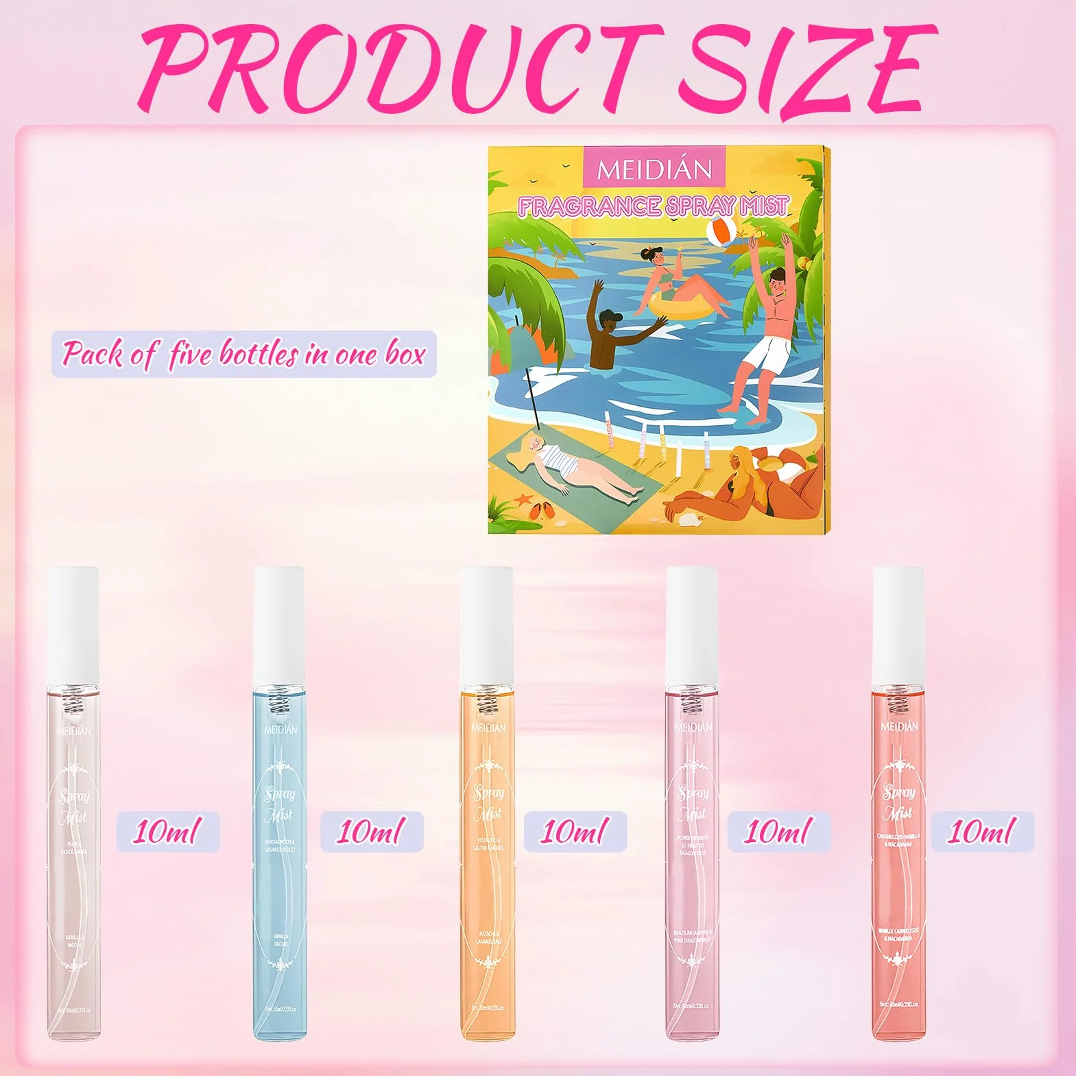 Set di Acqua Profumata per capelli e corpo, mini profumi, Acqua Corpo Profumata donna, fragranza a lunga durata per viaggi e vacanze, regalo per donna 5 x 10ml