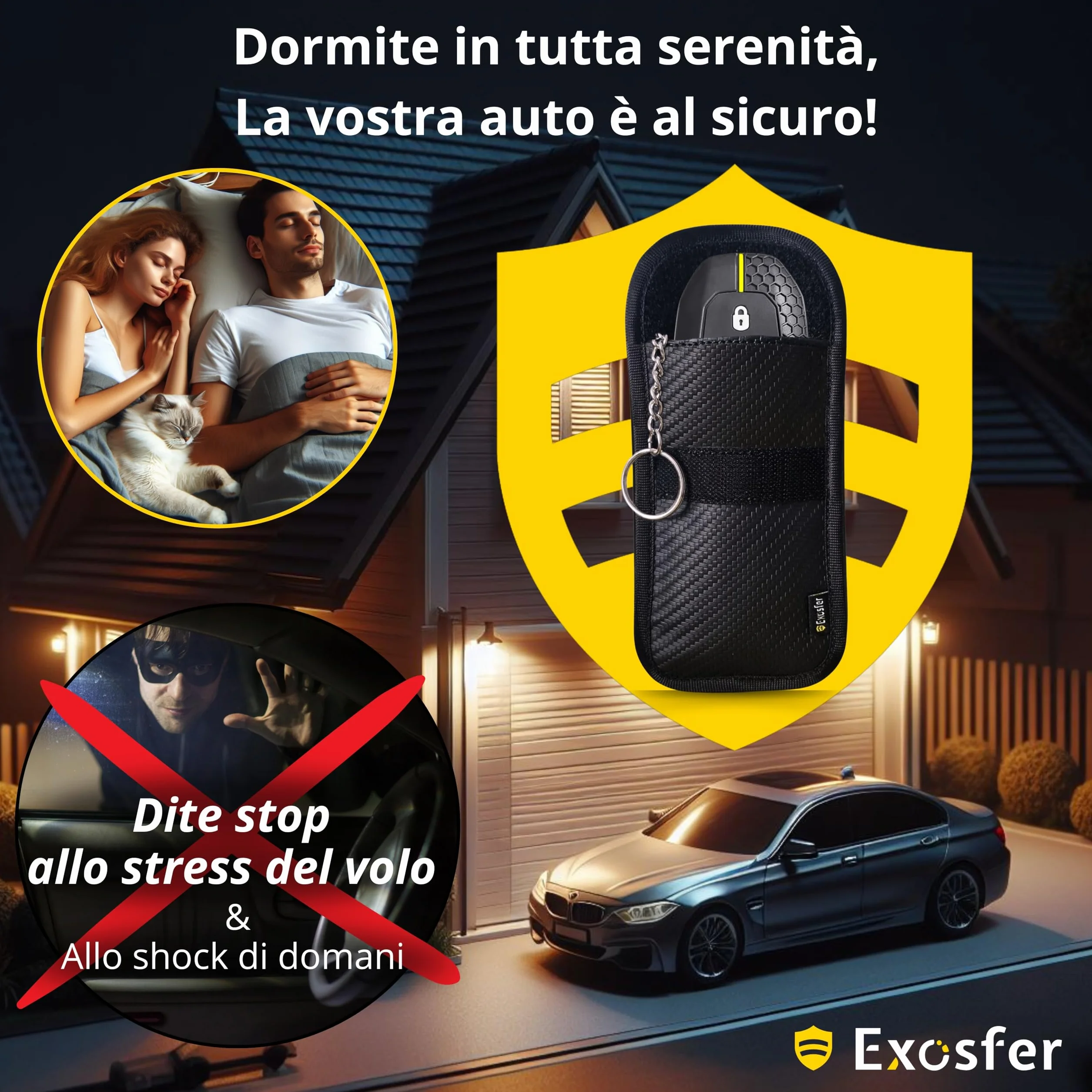 Custodia Anti RFID per Chiave Auto Keyless con Portachiavi, Gabbia di Faraday Antifurto Blocco Segnale Anti Relay Attack