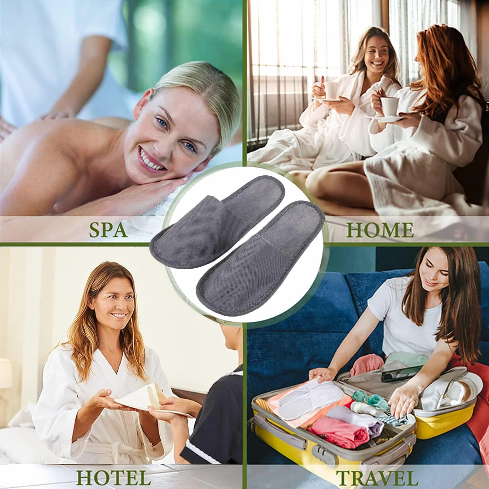 Pantofole Hotel - 2 Paia Usa E Getta Antiscivolo per Ospiti, SPA, Ciabatte Monouso, Sposa Bianco (Taglia EU 37-43, Grigio)