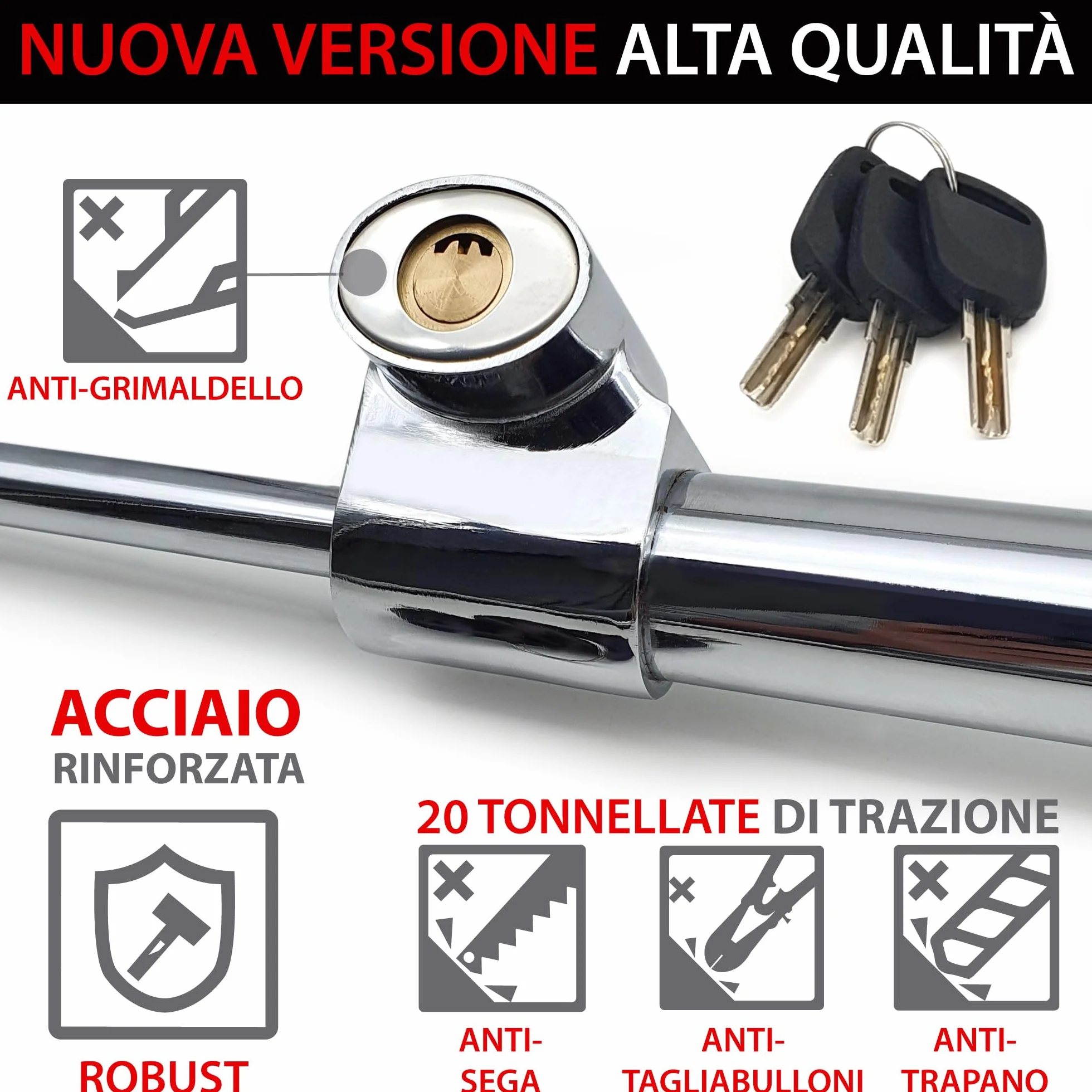 KRASER KR837 Antifurto Auto Blocca Sterzo Pedale Alta Sicurezza Compatta Gancio Telescopico