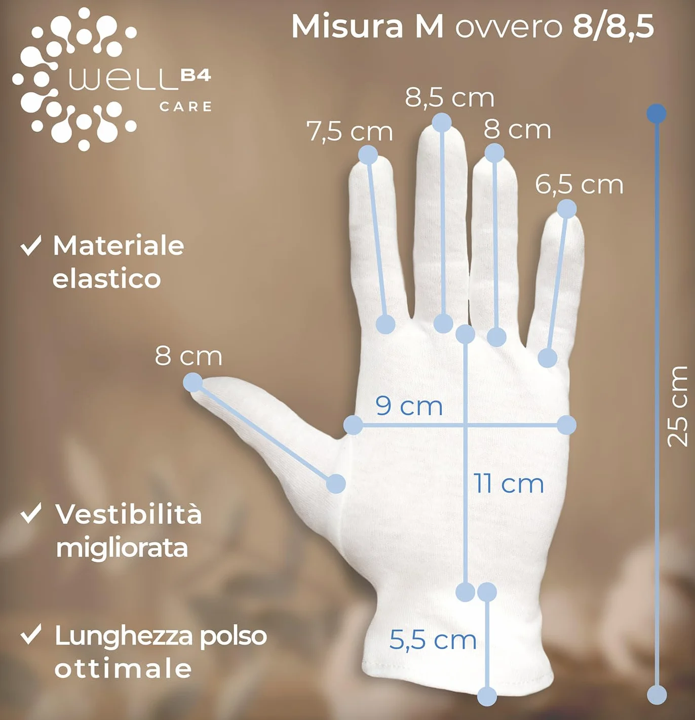 Guanti in cotone idratanti Pacco da 3 Paia Dermatest eccellent compatibilità cutanea certificata