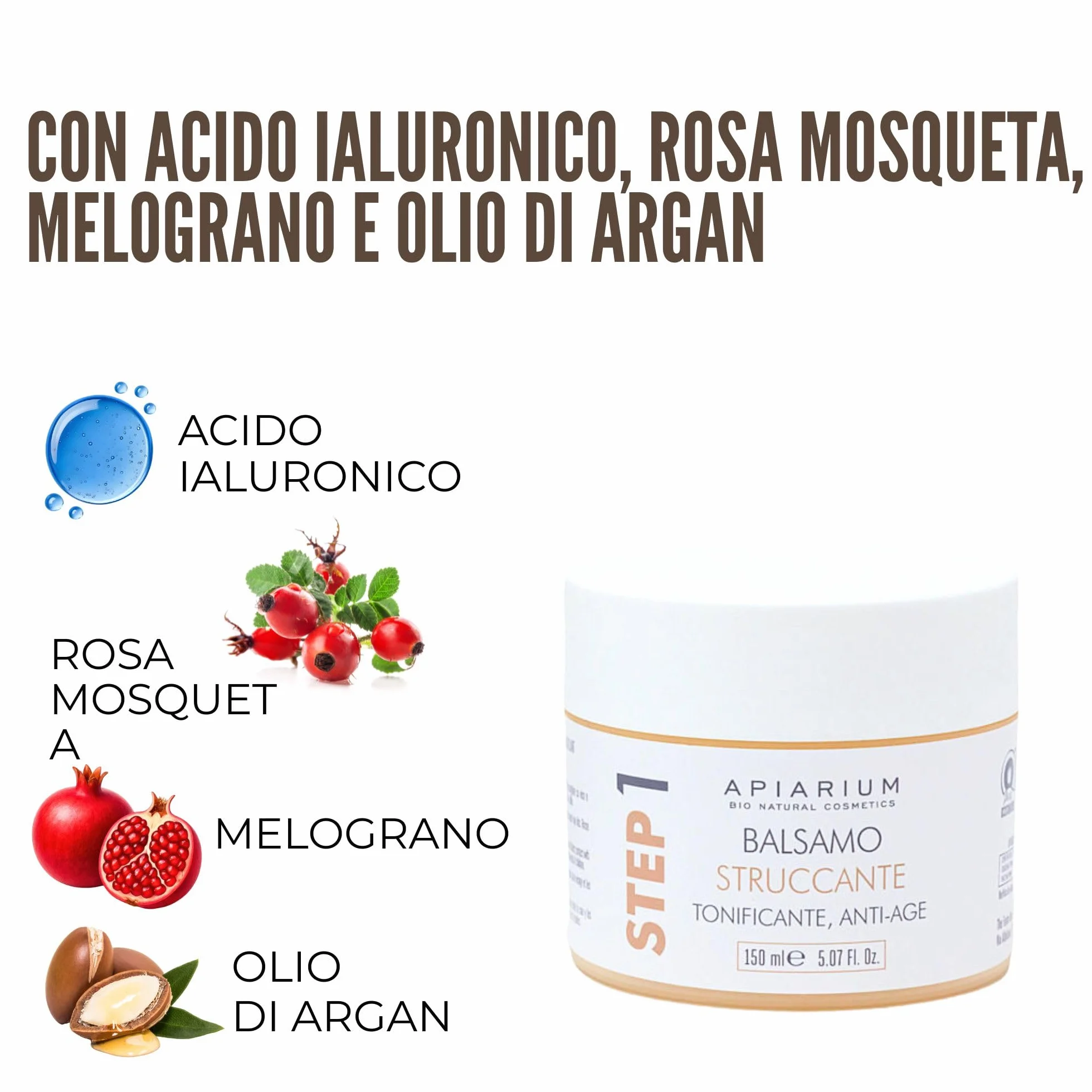 APIARIUM Balsamo Struccante Viso e Occhi Anti-Age con Acido Ialuronico – Burro Detergente Tonificante, Step 1 Skincare Routine, 150 ml