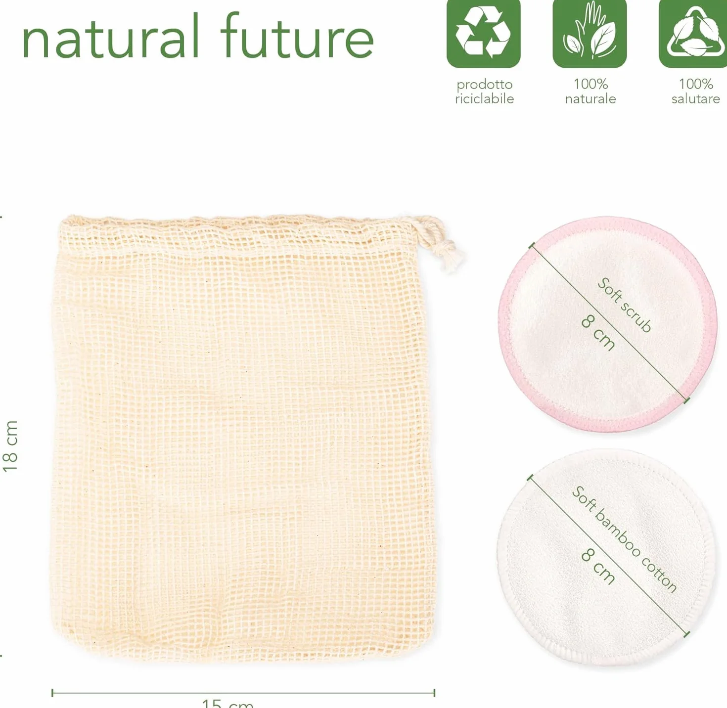 24 Dischetti Struccanti Lavabili in bambù Riutilizzabili - Cotone di Alta Qualità in Bamboo, Panno - Pad Struccante Pulizia Viso Occhi Collo Labbra - Sacchetto per il Lavaggio, fino a 100 Lavaggi
