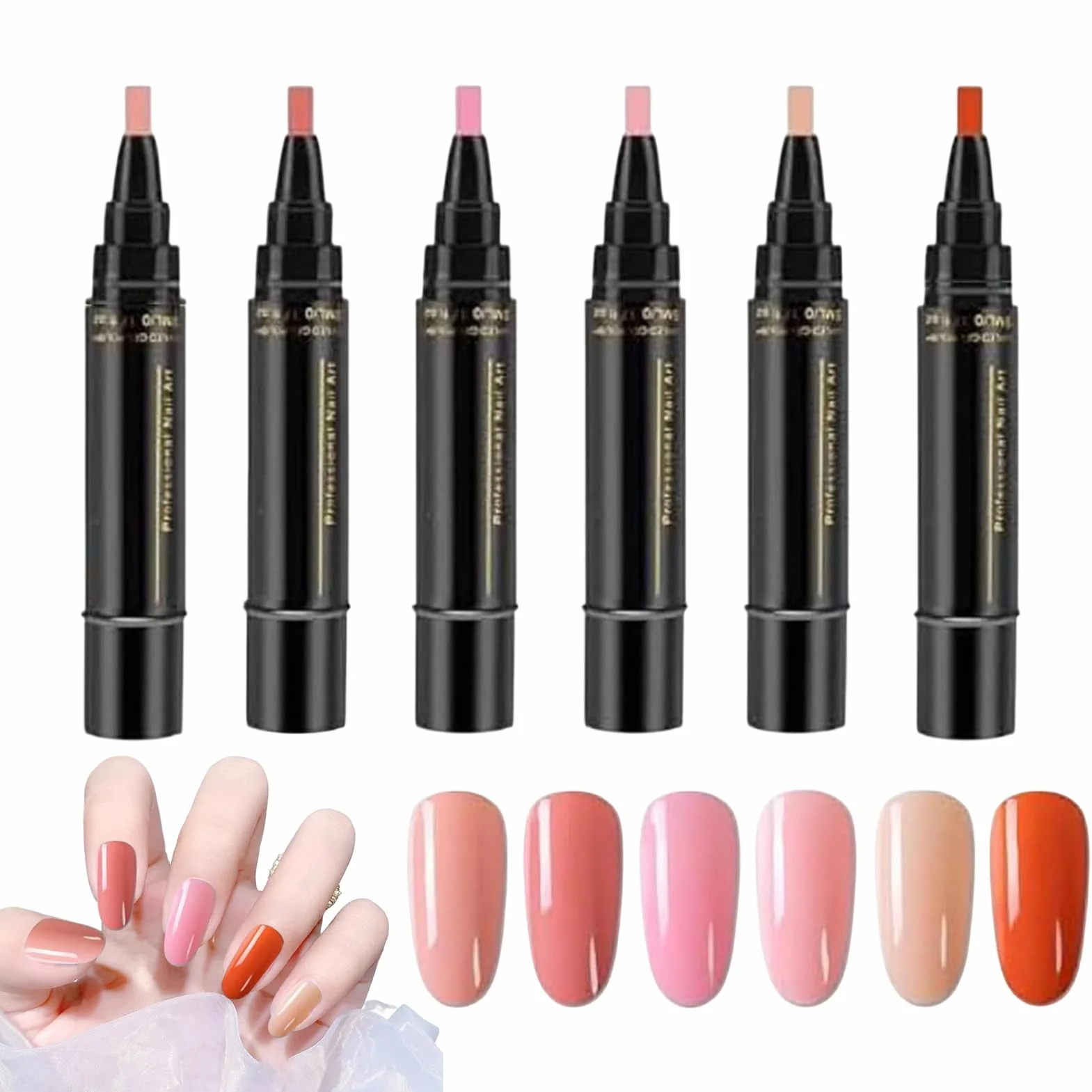 Penne per smalto per unghie | Penna per chiodos gel a 6 colori ad asciugatura rapida | Nessun UV gel Varnish Art Pen Strumento | Accessori pittura polacco 3 in 1 chiodi per il salone per la casa