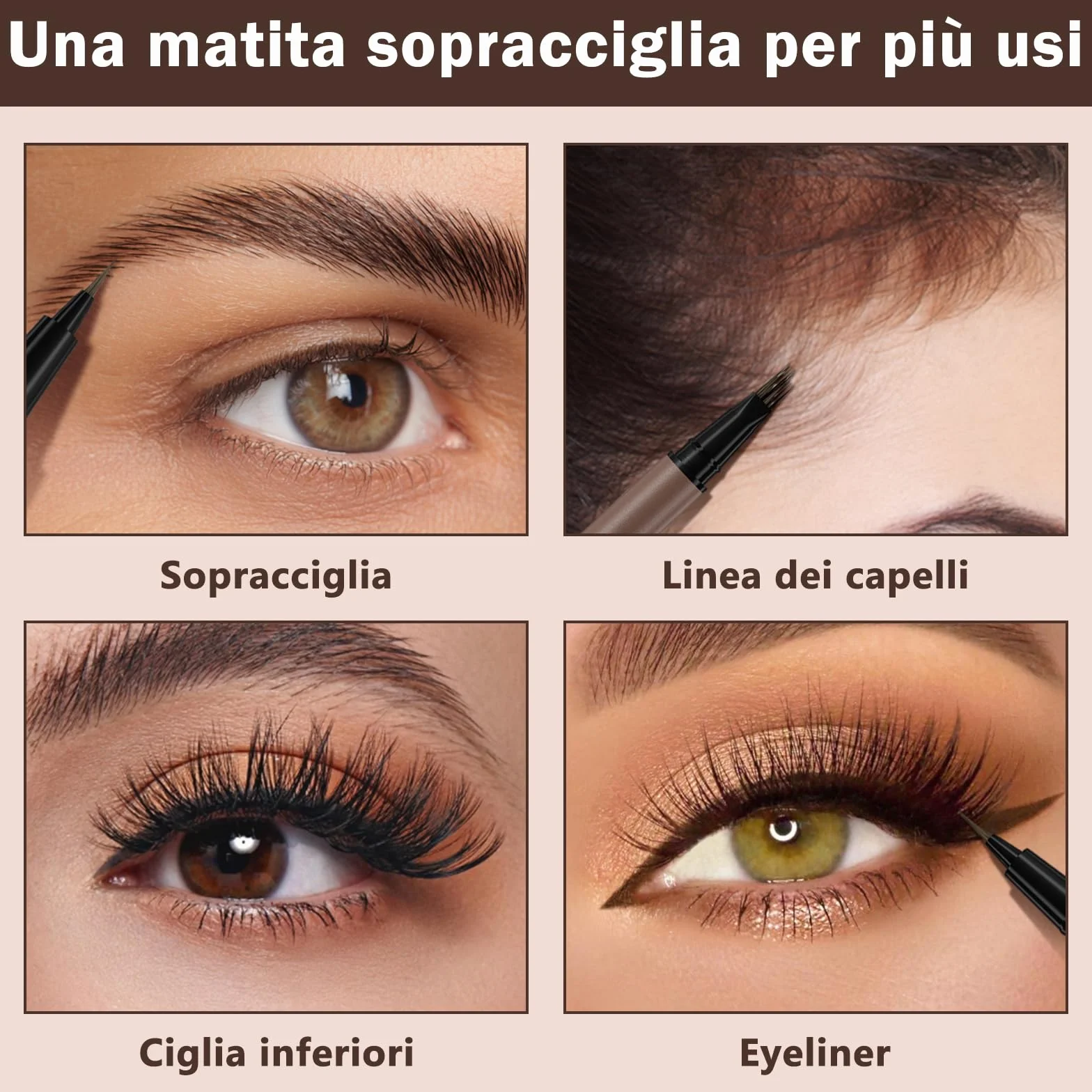 Erinde Matita Sopracciglia a Doppia Punta, Penna Sopracciglia Effetto Pelo 4D con Due Punte, Impermeabile e Anti-Sbavatura, a Lunga Durata, Riempimento Facile, Sopracciglia Naturali Effetto Pelo 02#