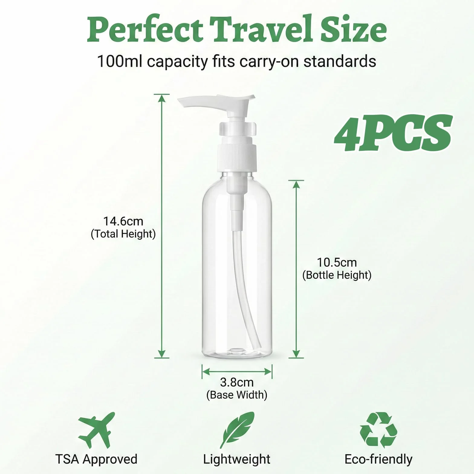 4 Pezzi Flaconi da Viaggio, 100 ml Bottiglie da Viaggio Trasparenti, Pompa da Viaggio in Plastica Dispenser, Boccette Contenitori Ricaricabile, per Lozione Emulsione Olio Pulizia Shampoo Gel Doccia