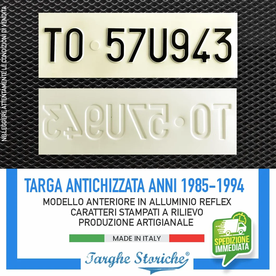 Targhe Storiche Targa Personalizzata Modello Anteriore 1985-1994 Alluminio Catarifrangente Made in Italy