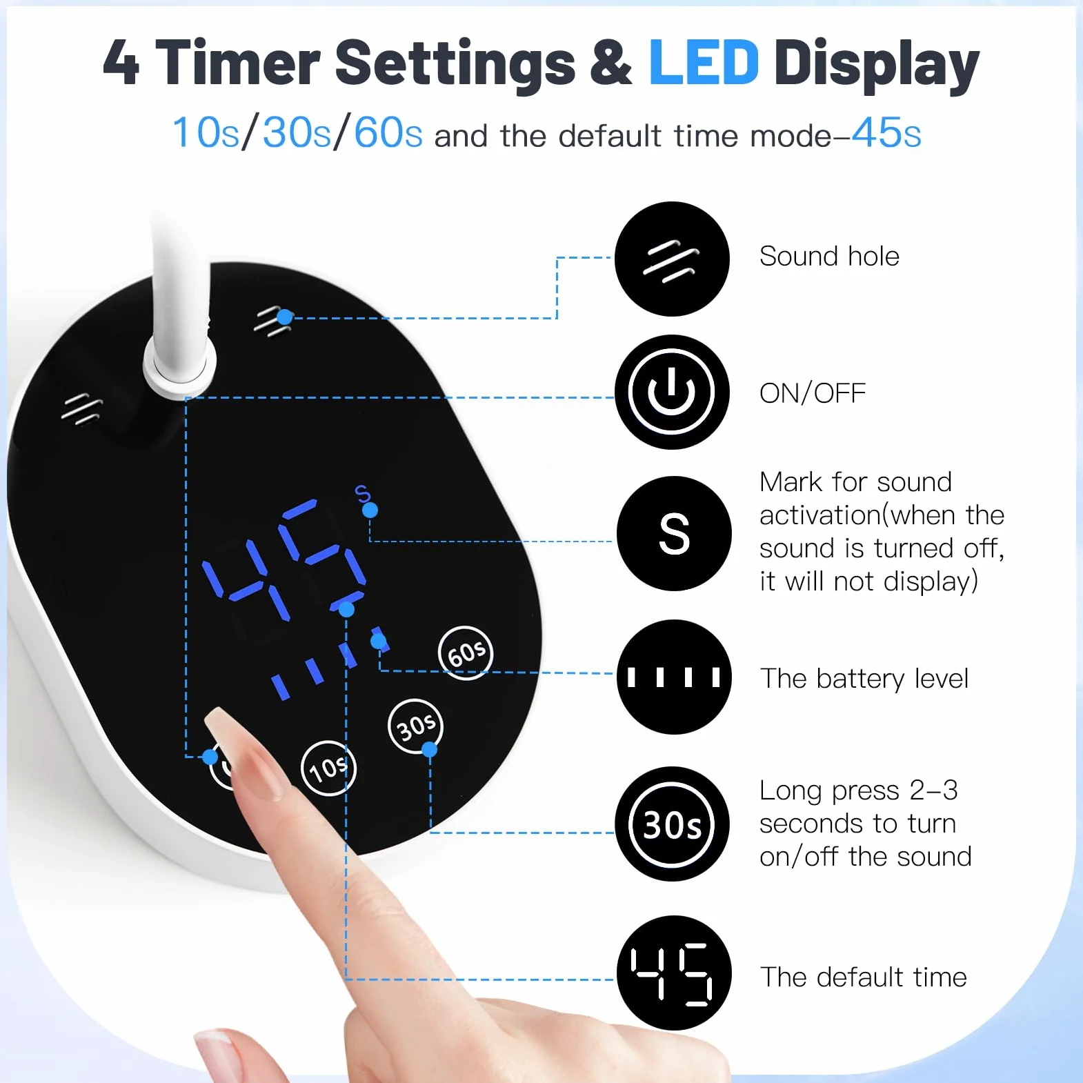 Lampada UV LED per unghie, senza fili, a collo di cigno con sensore automatico e touch screen, 4 modalità di timer, mini asciugatore per unghie in gel, ideale per salone e uso domestico