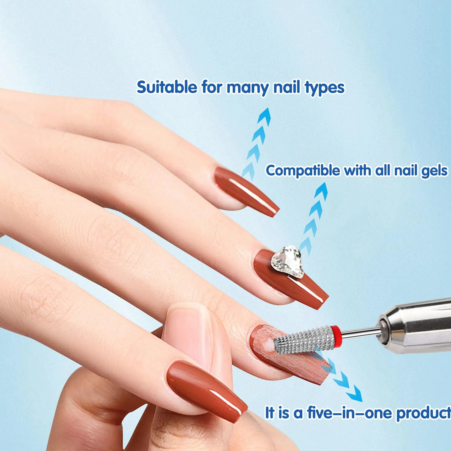 Punta per fresa per unghie 5 in 1 3/32" in carburo professionale per manicure e pedicure