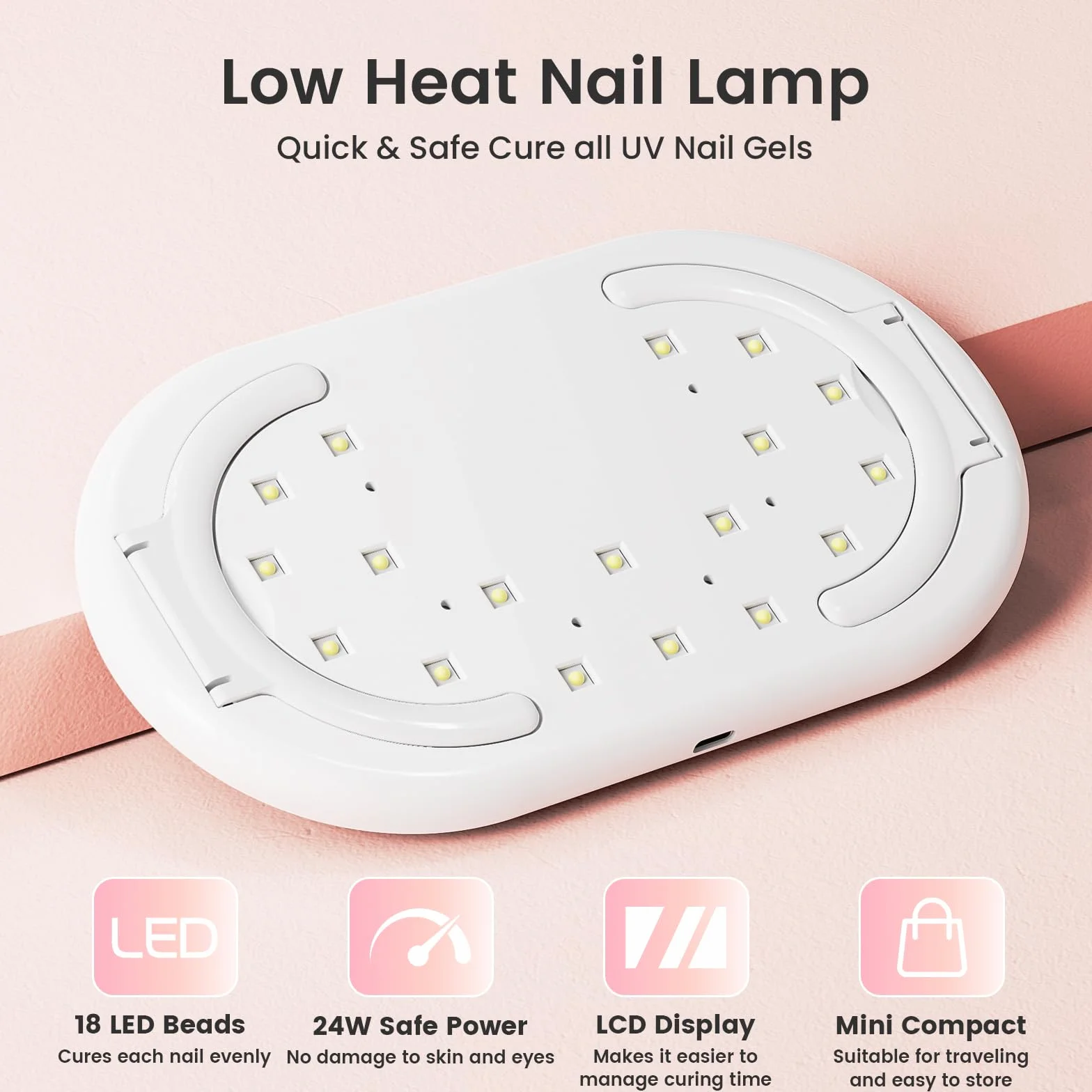 LASONAS Lampada UV LED per unghie per smalto gel 24 W Luce UV 3 Impostazioni timer asciugatura rapida polimerizzazione mini lampada portatile per adesivi e strisce gel salone di cura delle unghie per