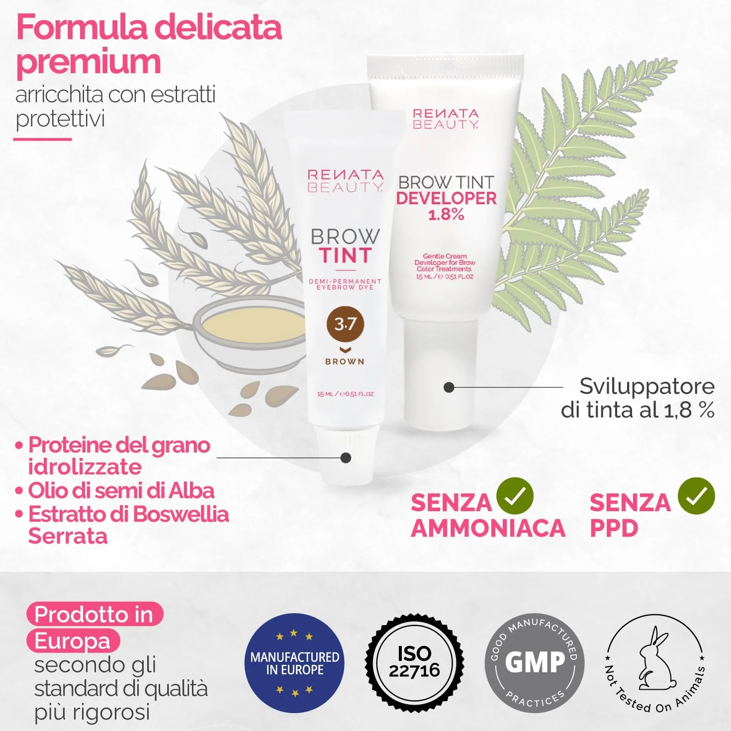 RENATA BEAUTY Kit Tinta Sopracciglia Semi-Permanente Marrone 20 Applicazioni