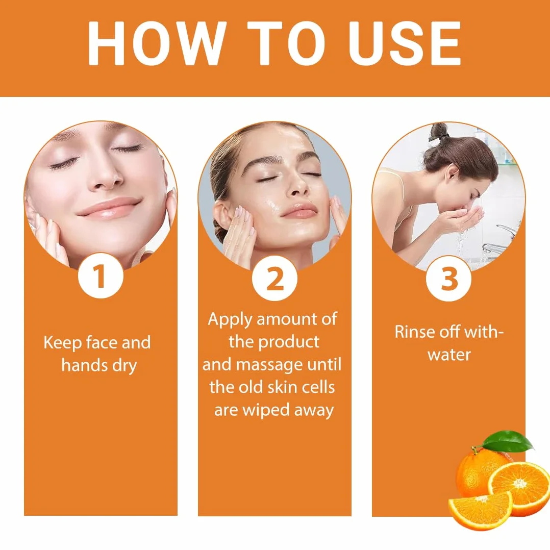 GXGM 2 Pezzi Orange Exfoliating Gel lf16-35,Gentle Exfoliating Orange Detergente Viso,Rimuove le Cellule Morte Della Pelle, Migliora la Consistenza Della Pelle,Con Guanti Floccati Marroni