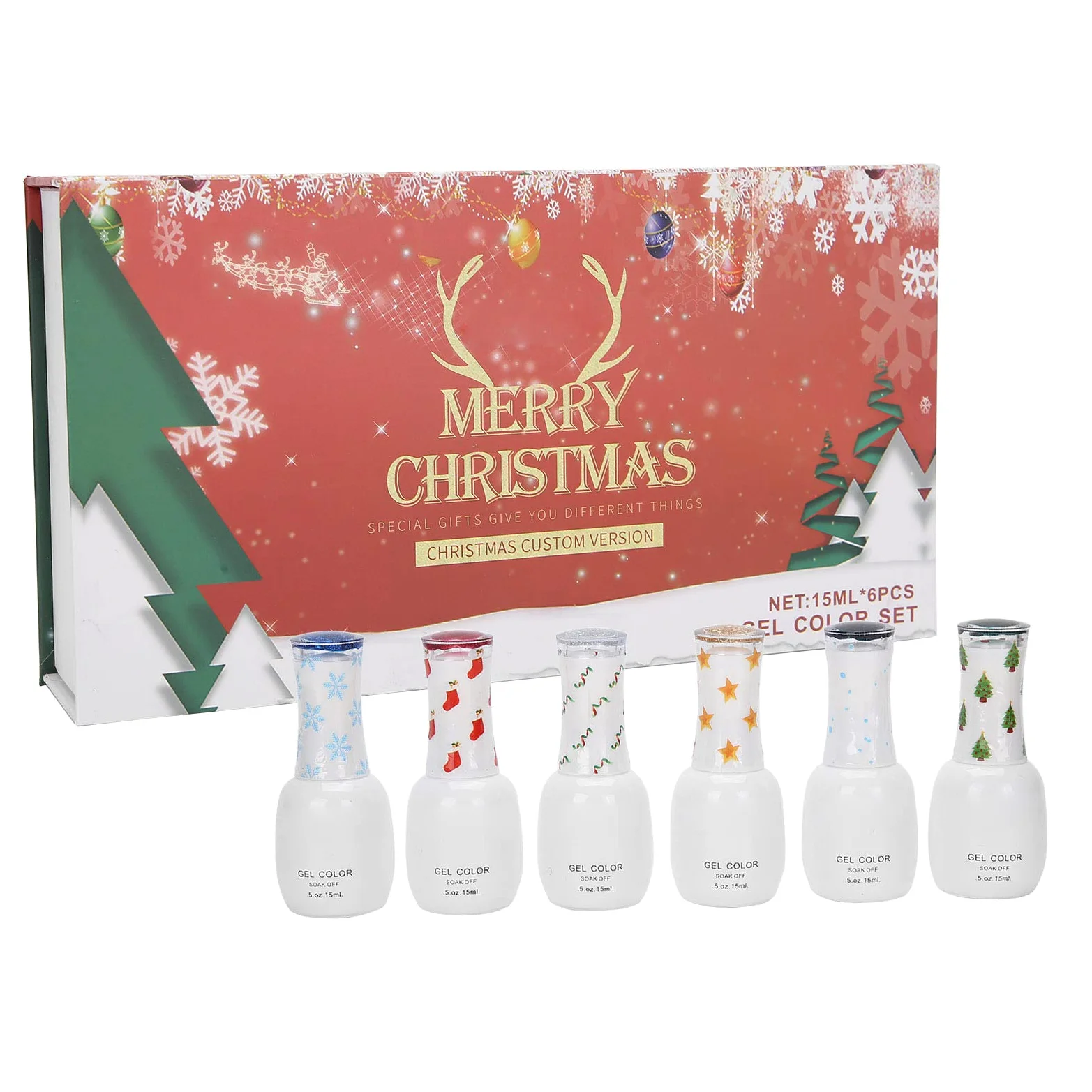 Set di Smalti Gel UV per Unghie, Kit per Manicure Soak Off con | Ingredienti Non Tossici, Sicuro per le Unghie Naturali, Finitura Glitterata Olografica, Flacone 15 Ml, Confezione Regalo,
