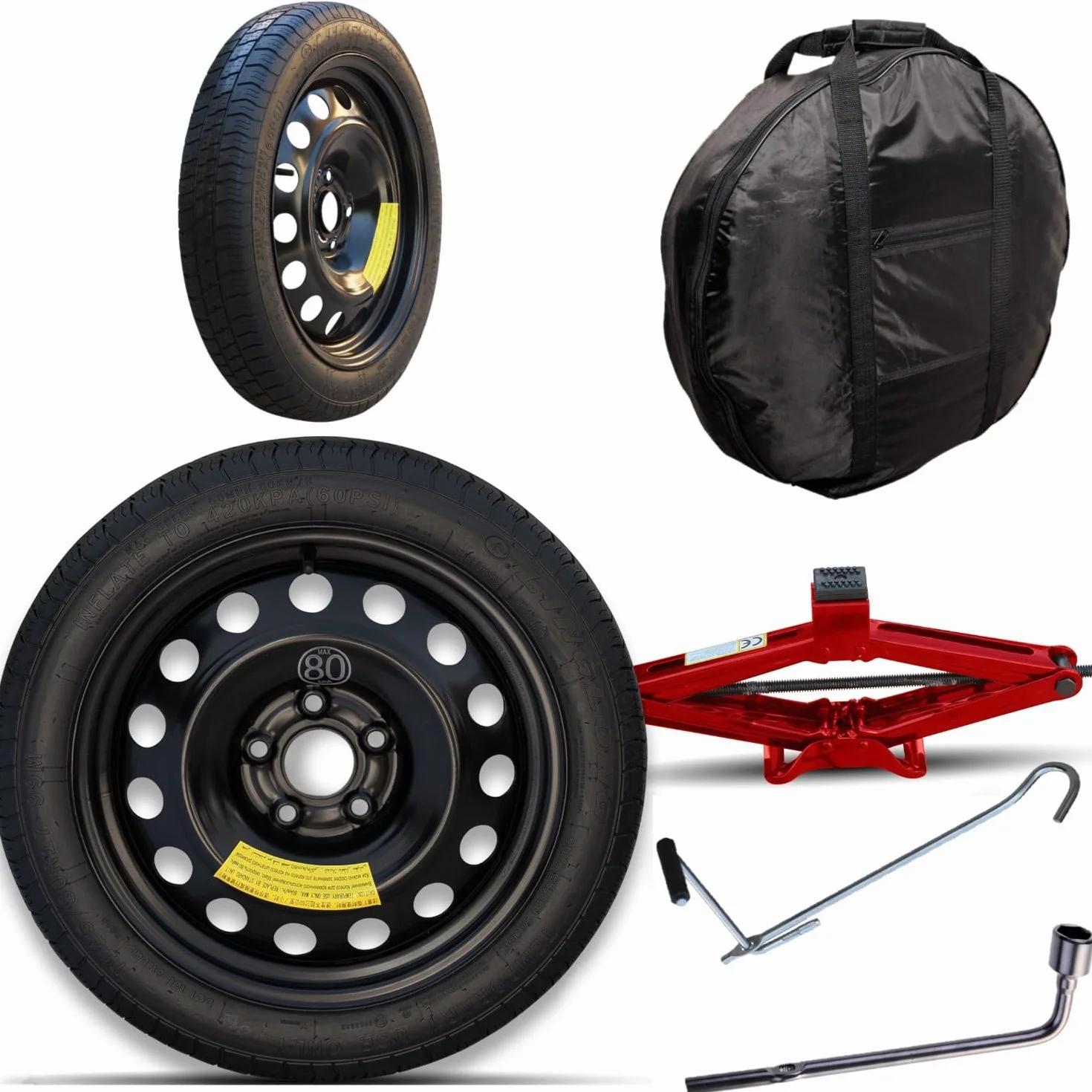 Ruotino di scorta Fiat 500X Jeep Renegade 17 pollici 5 fori Cric Chiave Sacca