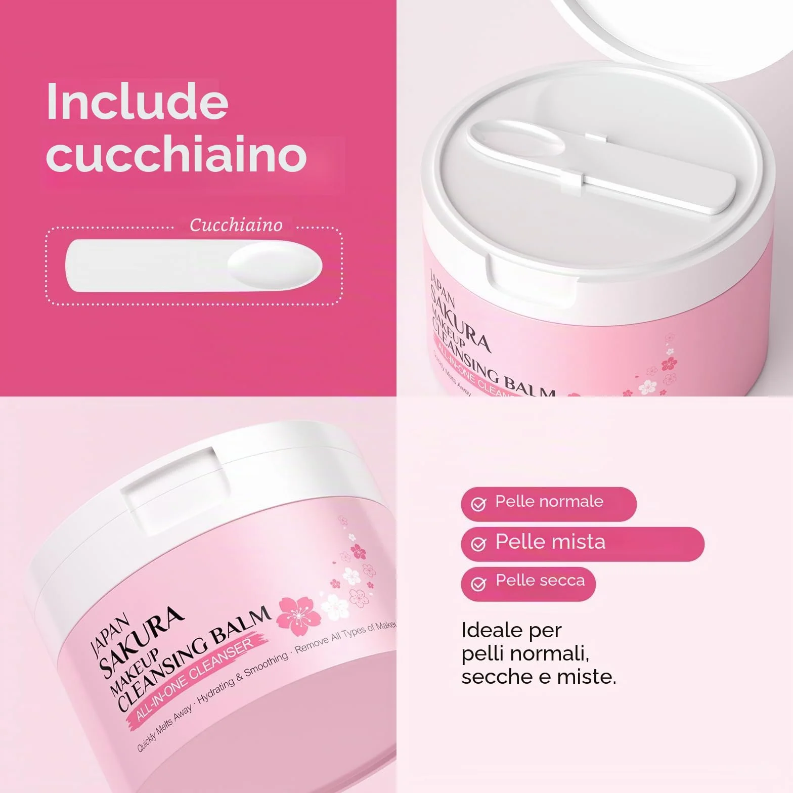 Sakura Balsamo Detergente Struccante 100g Kit Struccante Viso e Occhi da Viaggio