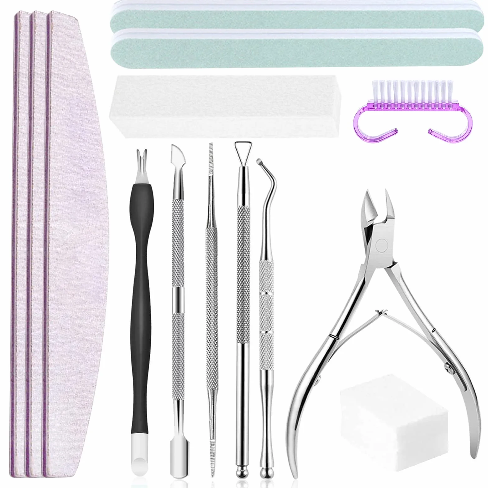Lime, Buffer, e Tronchesino professionali per unghie, Spingi Cuticole Raschietto, Spazzola, Set per manicure e pedicure, adatto casa e salone