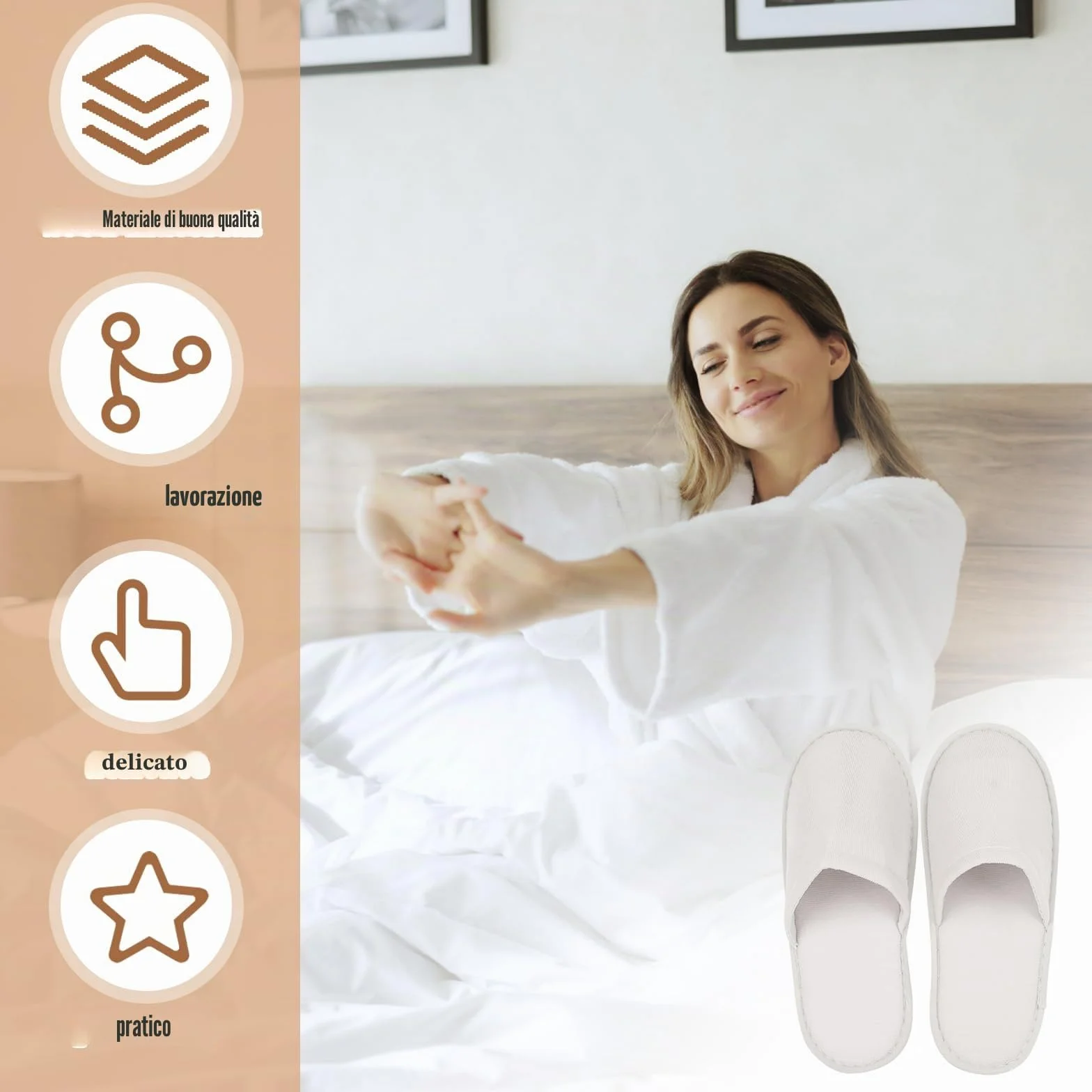 Pantofole in spugna Terry bianche chiuse 4 mm per hotel salone spa casa