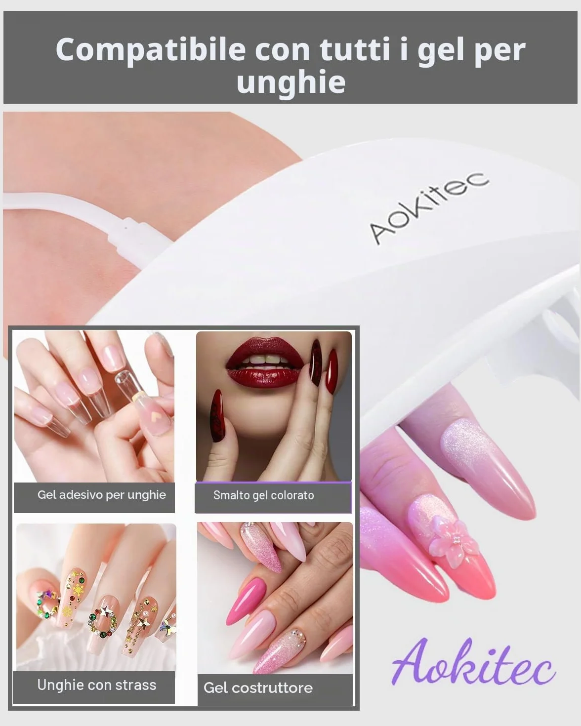 Aokitec Mini lampada per unghie portatile UV a forma di topo, lampada per unghie in gel tascabile con USB per tutti gli smalti gel, asciugatrice con 2 timer