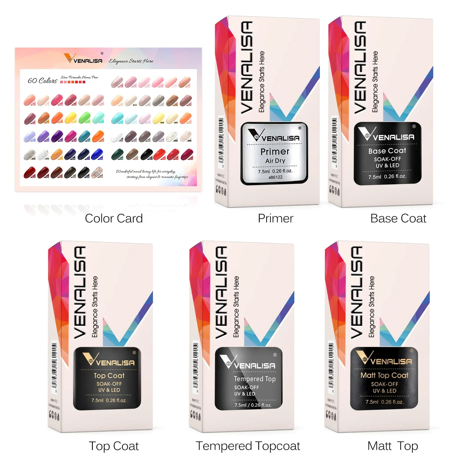 VENALISA, set di smalti UV, gel 65 colori con top coat & base primer per unghie in studio nail art, manicure