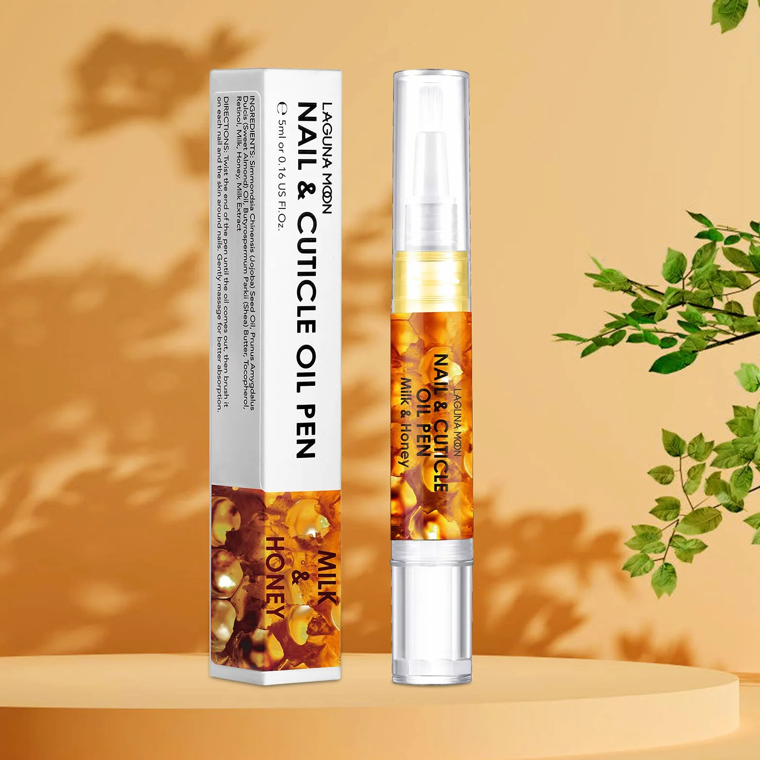 Lagunamoon - Penna a olio per cuticole per la cura delle unghie, 5 ml, con ingredienti naturali per idratare e nutrire unghie, per prevenire screpolature delle unghie, nocciole, latte e miele