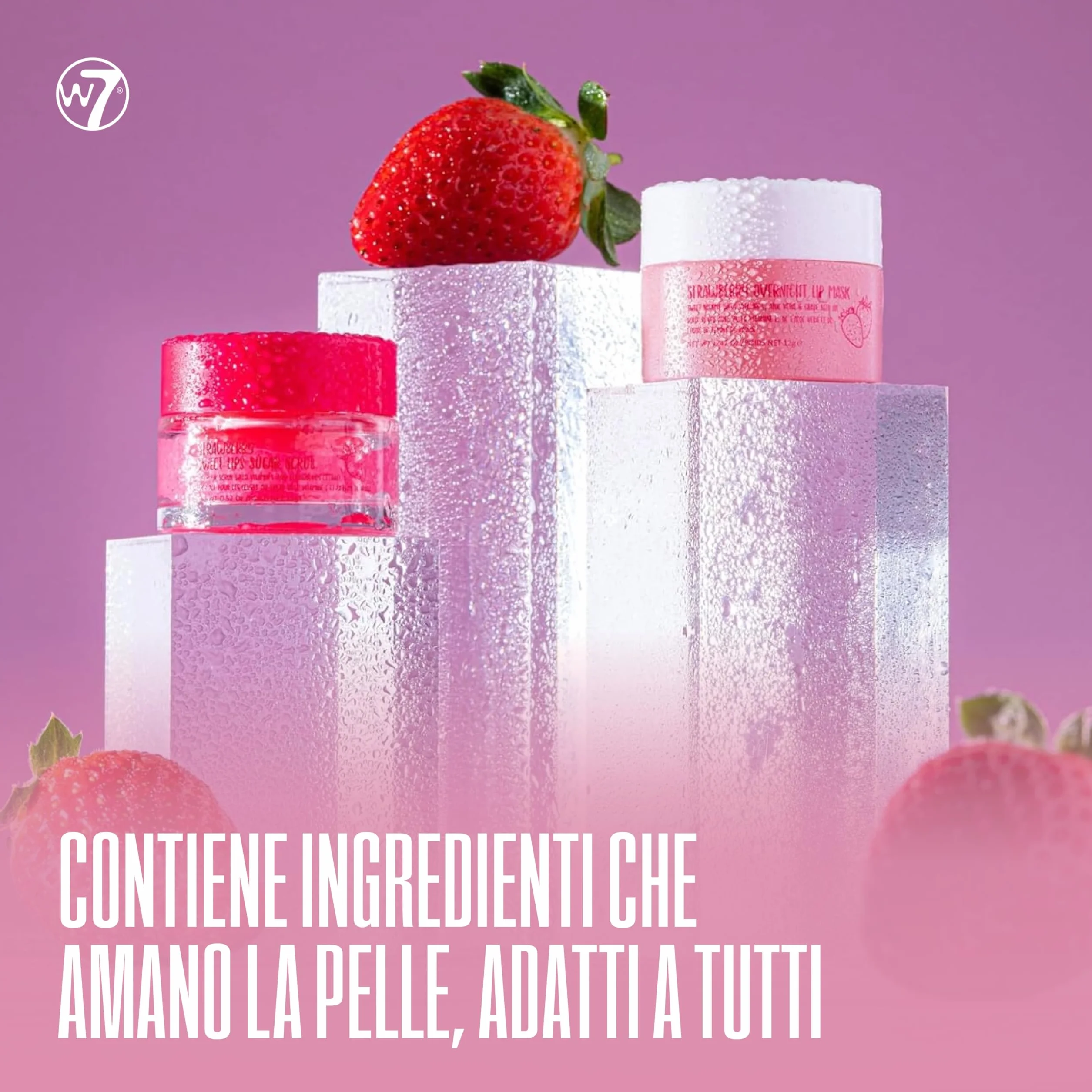 W7 Scrub labbra + maschera notte Sweet Dreams - Set da 2 pezzi - Aroma fragola - Esfolia, ristora, lenisce e idrata