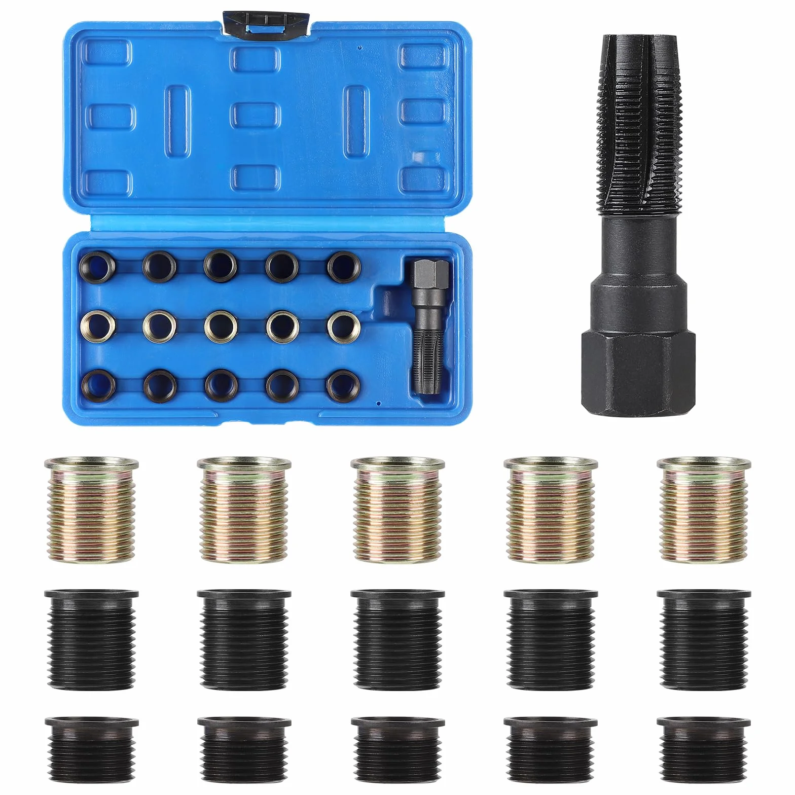 efuturetime 16 Pezzi Kit Riparazione Filettatura Candela M14 x 1,25 mm Inserti Filettatura Interna per Auto Testa Cilindro Tosaerba
