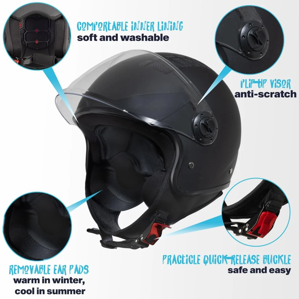 VINZ Como Casco Jet con Visiera ECE 22.06 Certificato per Scooter Moto Vespa Uomo Donna XS-XL